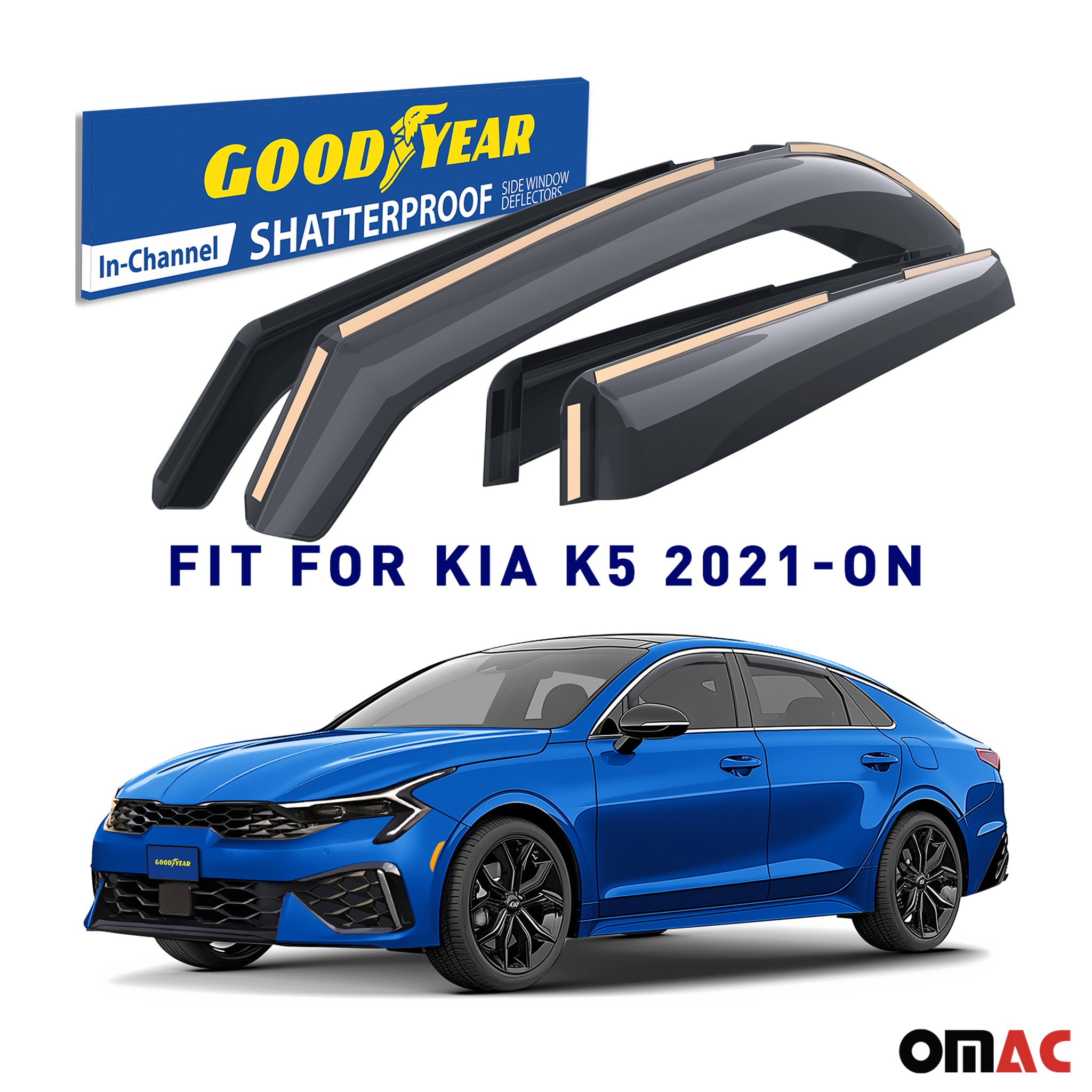 Goodyear Wind Deflectors for Kia K-5 2021-2025 In-channel Premium Smoke 4 pcs