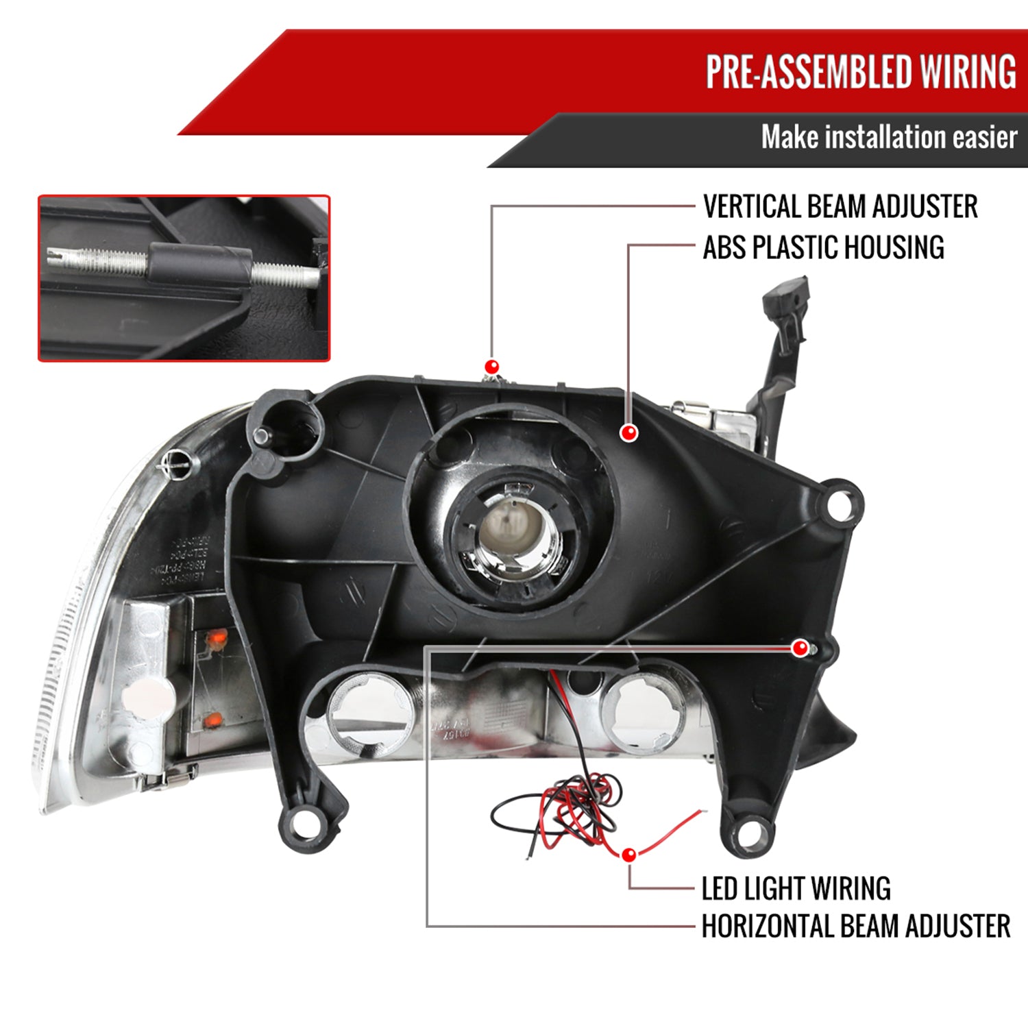 1997-2004 Dodge Dakota/ Durango LED Light Factory Crystal Headlights Chrome