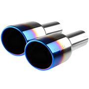 Universal 2.5" Inlet/4.125" Outlet Chrome Steel Angled Burnt Blue Exhaust Tips