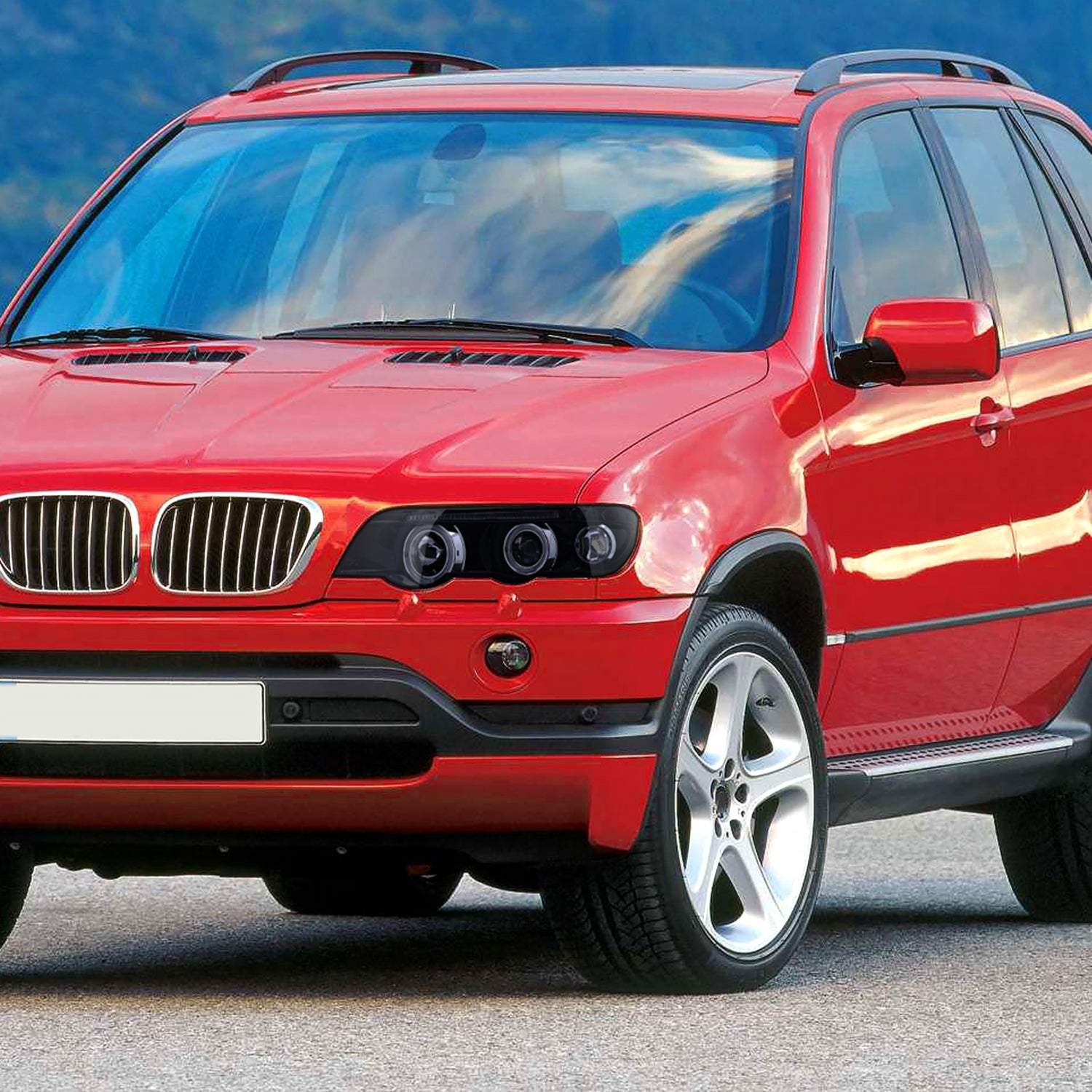 2001-2003 BMW E53 X5 Dual Halo Projector Headlights Glossy Black/Smoke Lens