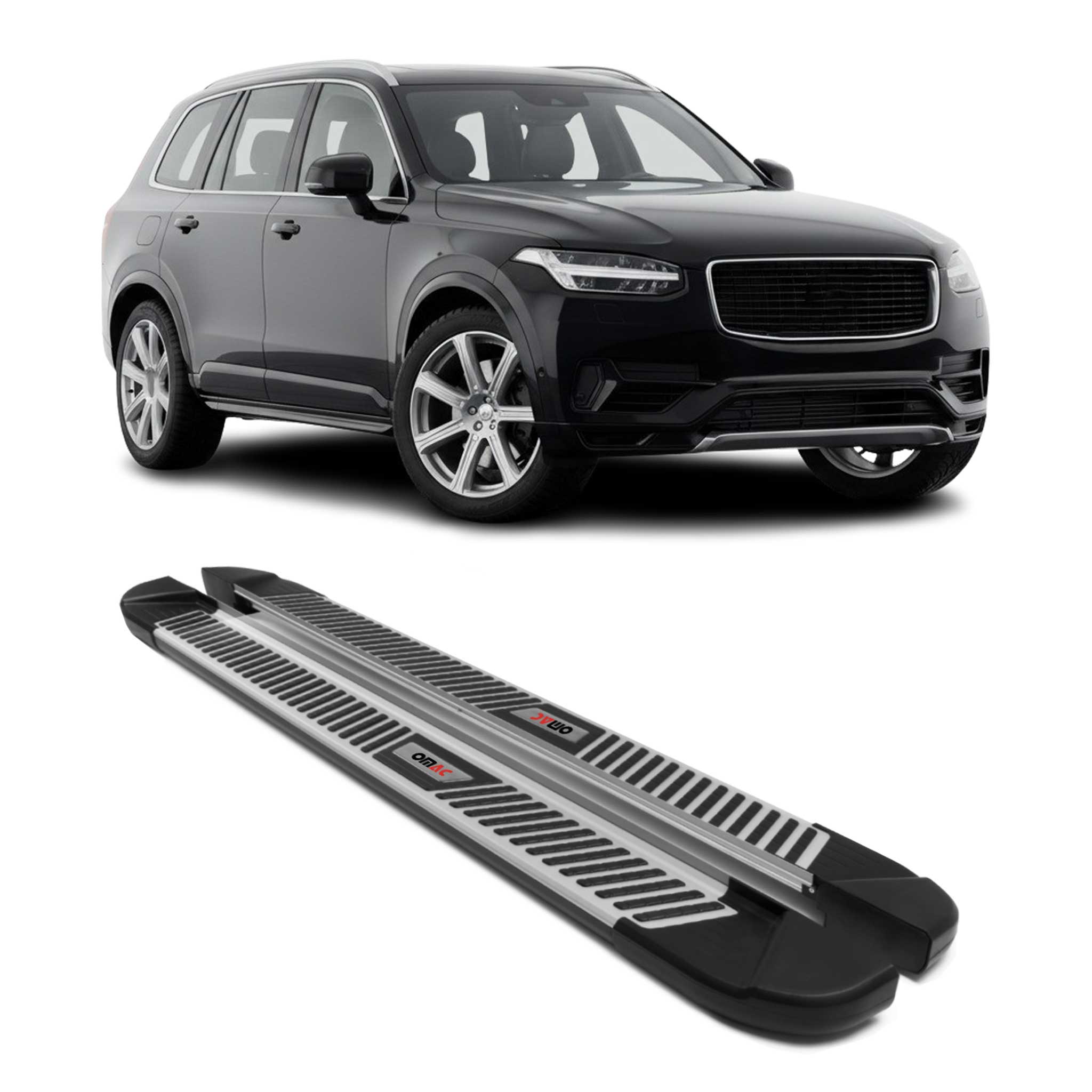 2016-2026 Volvo XC90 Running Boards Side Steps Silver & Black