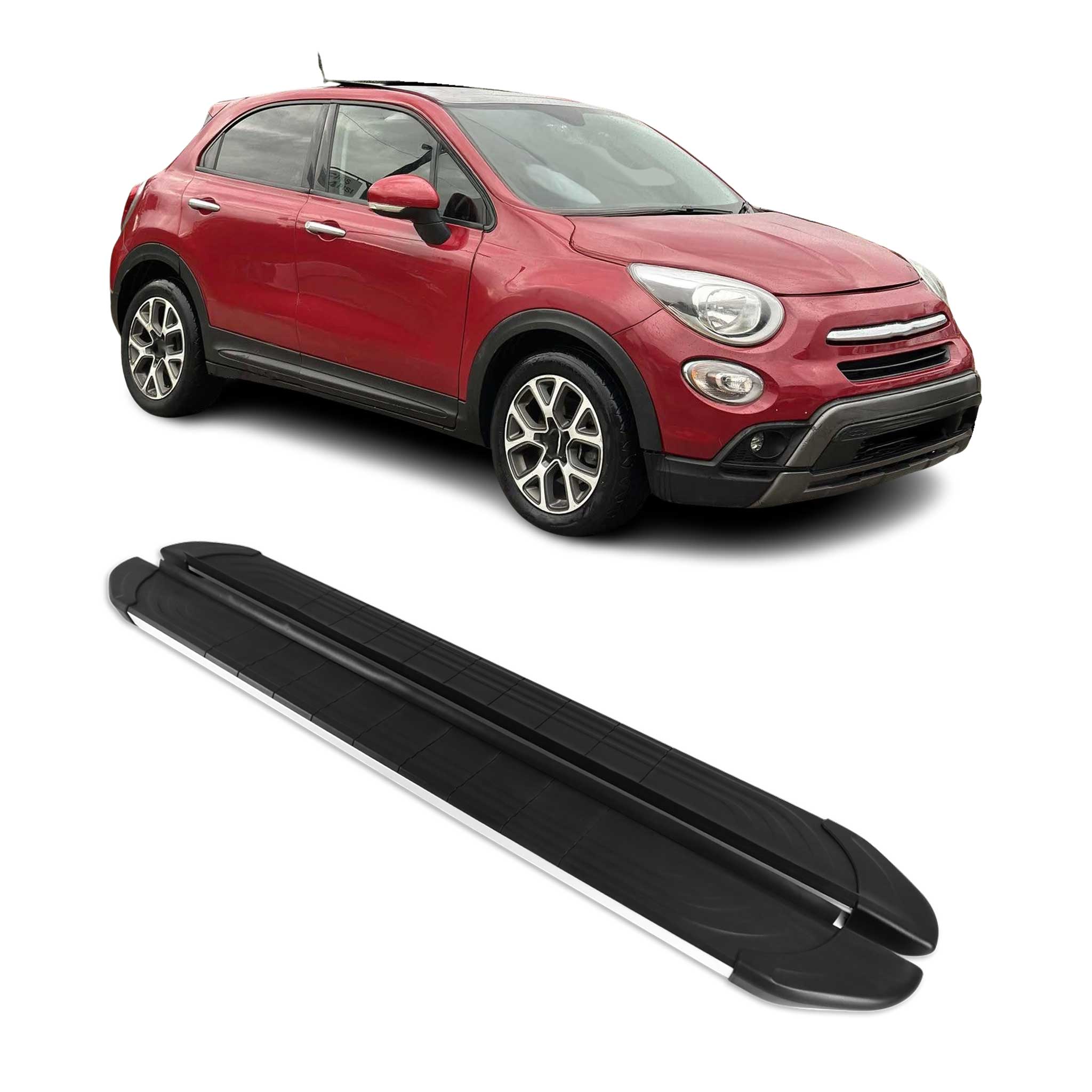 2016-2024 Fiat 500X Running Boards Side Steps Silver & Black