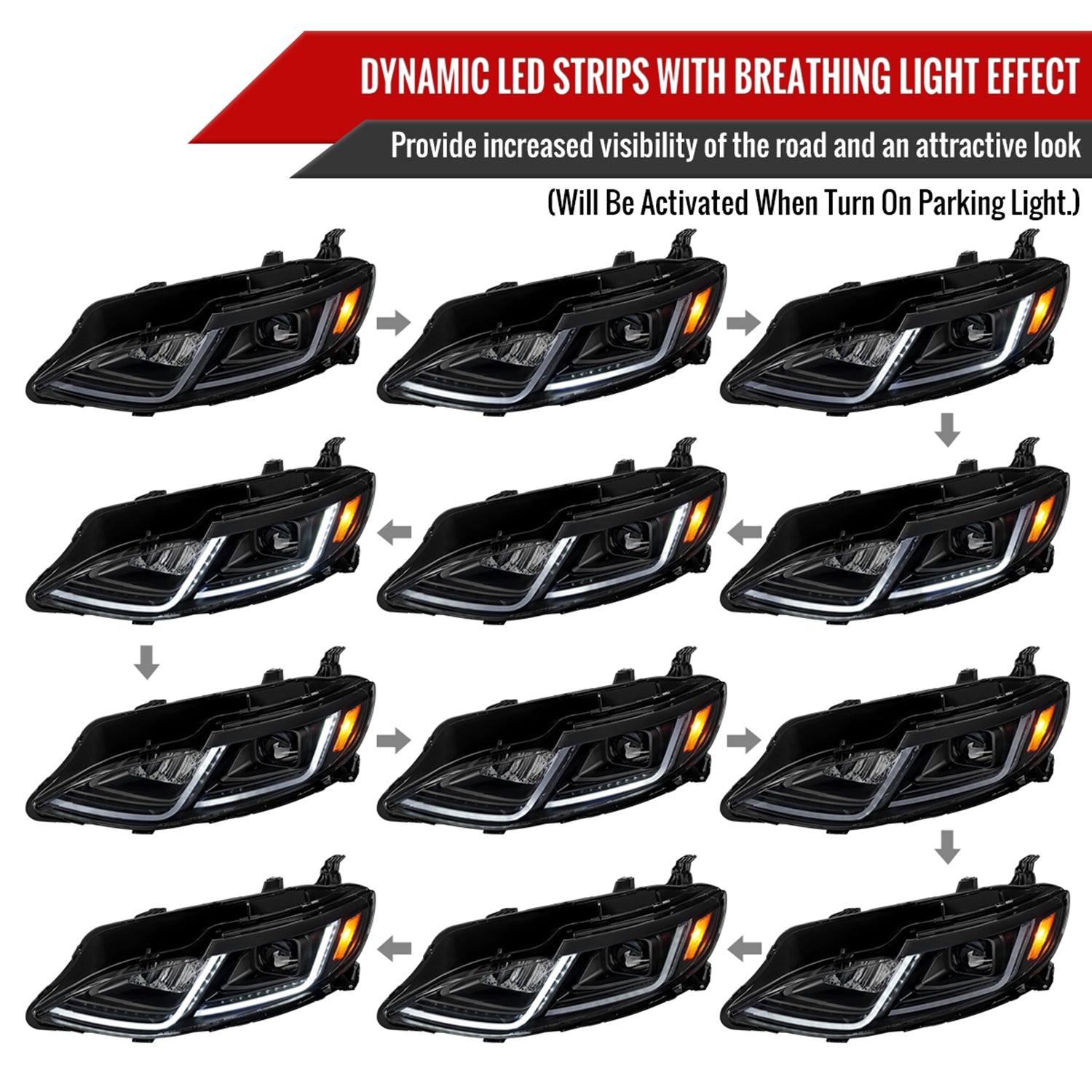 2019-2024 Chevy Malibu Sequential LED Turn Signal Projector Headlights Black