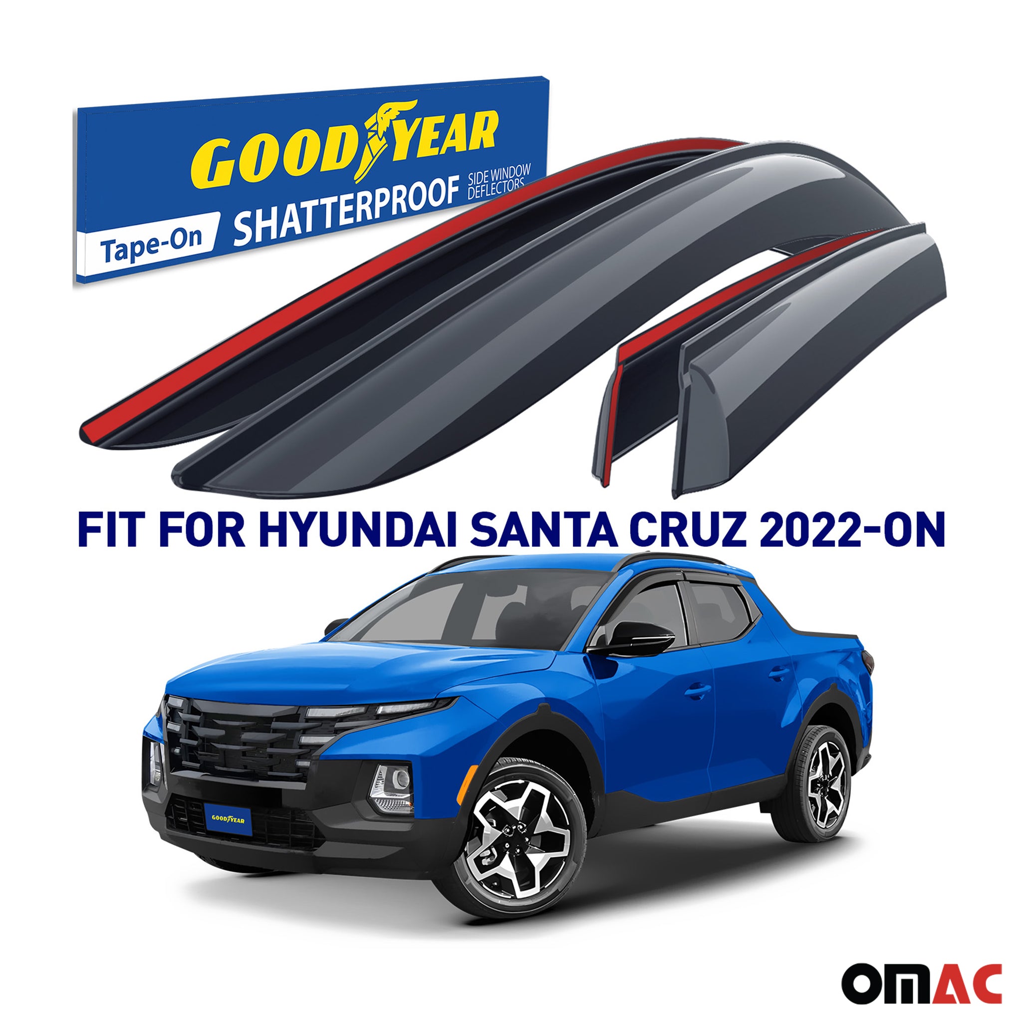 Goodyear Wind Deflectors for Hyundai Santa Cruz 2022-2025 Tape-On Smoke 4 pcs