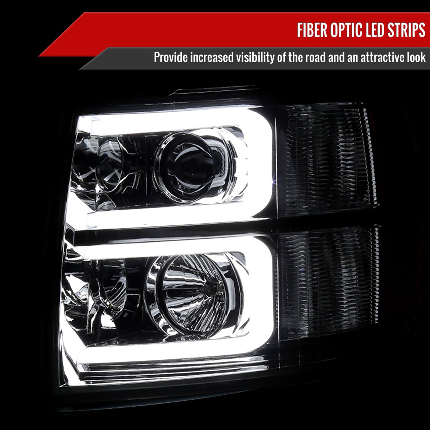 2007-2013 Chevy Silverado 1500 2500HD 3500HD Dual LED C-Bar Headlights Smoke