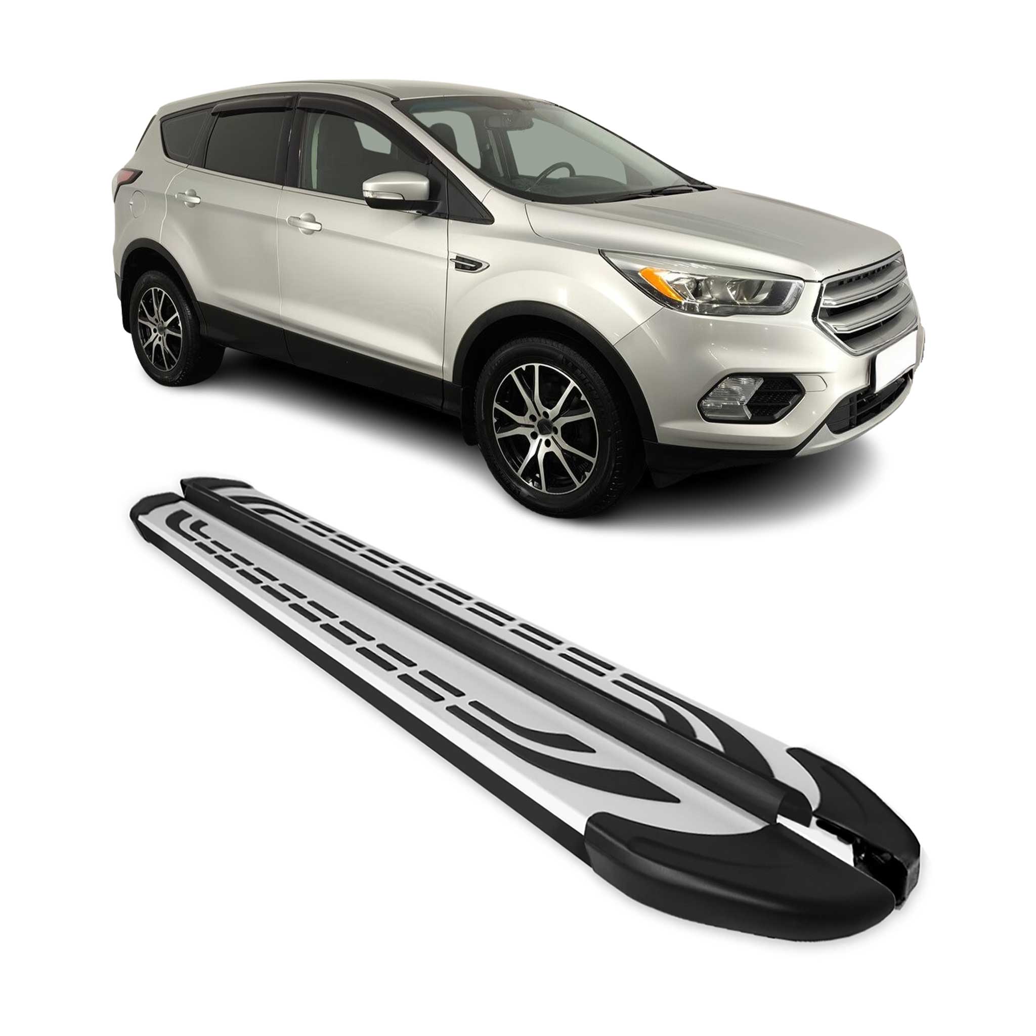 2013-2019 Ford Escape Running Boards Side Steps Silver & Black