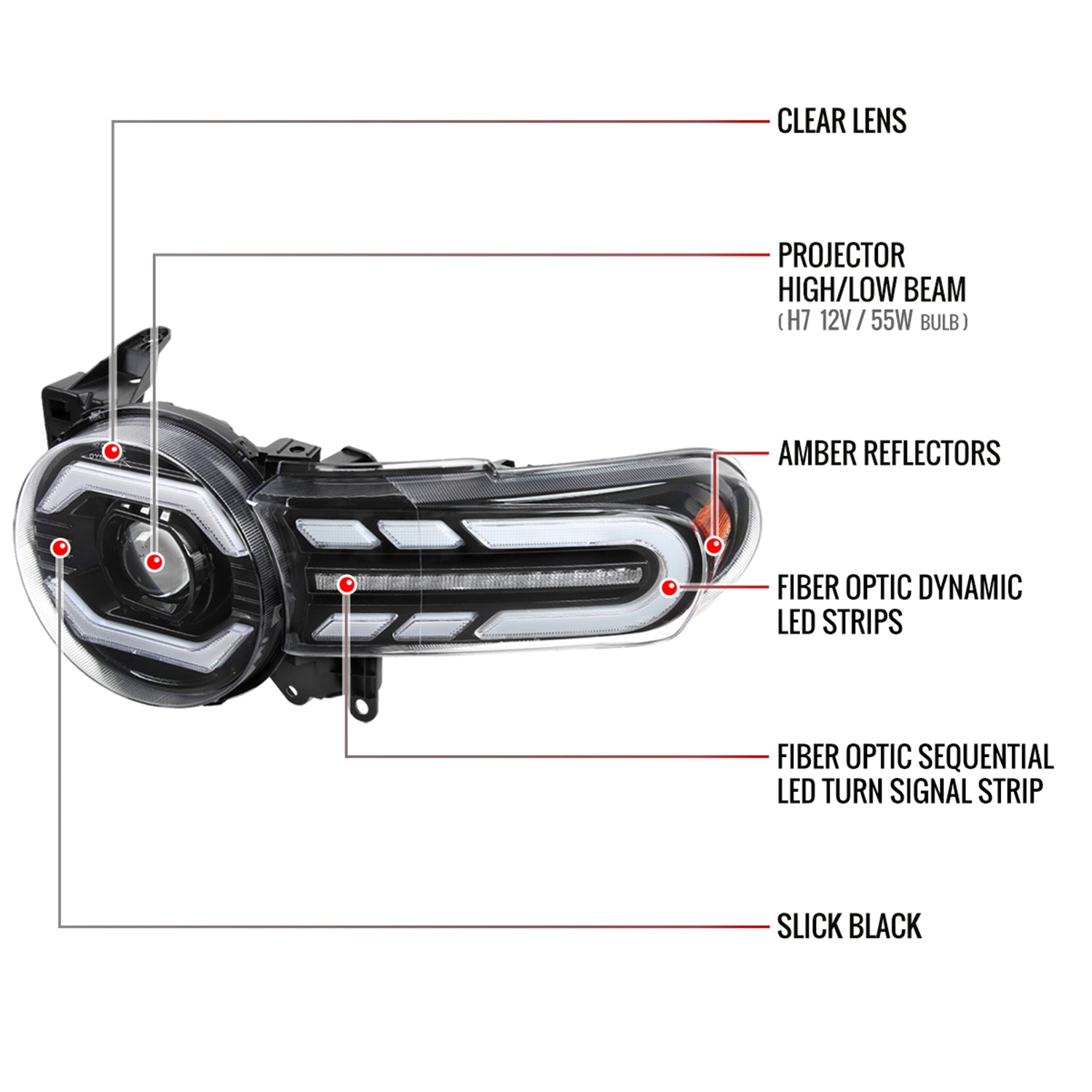 2007-2014 Toyota FJ Cruiser Signal Animated LED Bar Projector Headlights Black