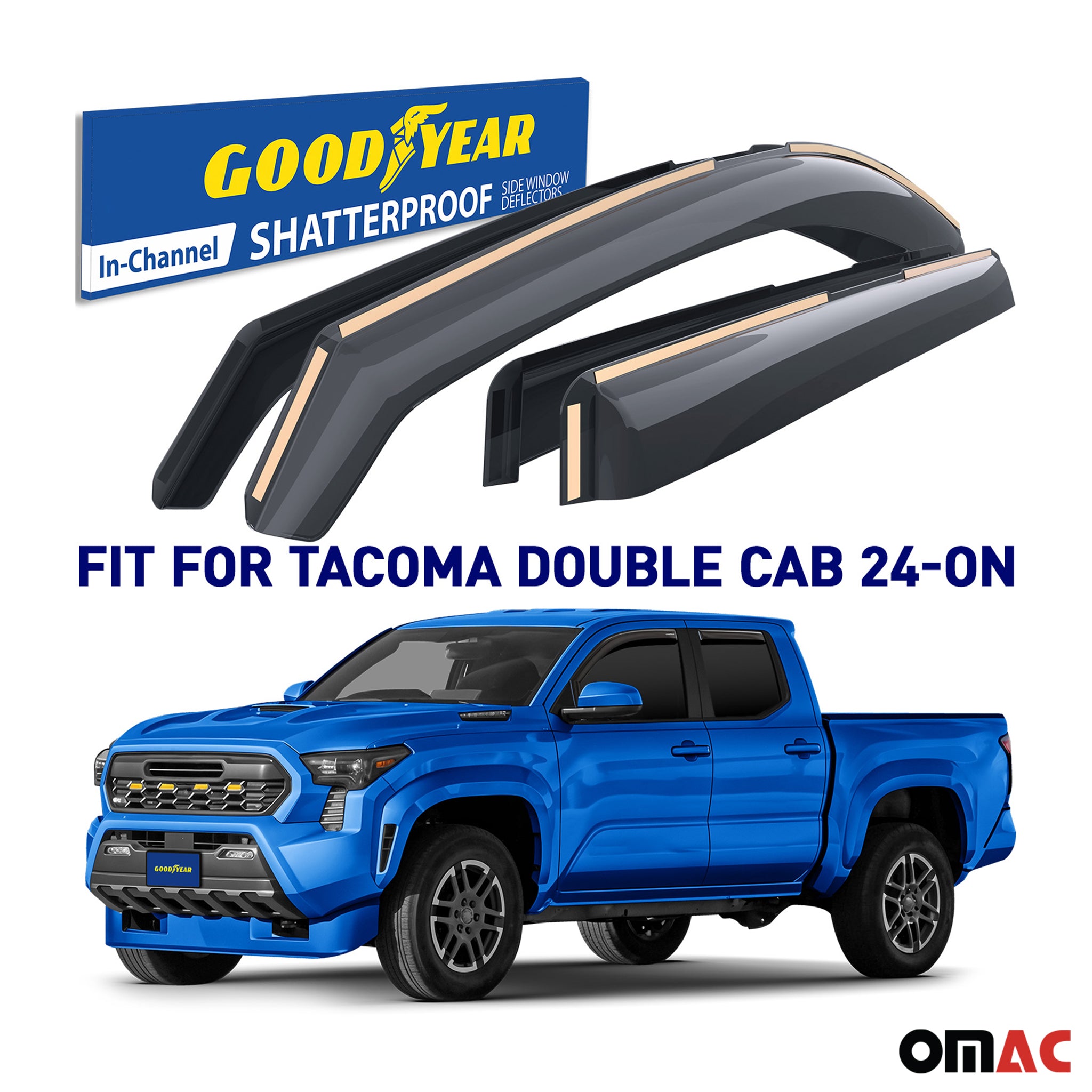 Goodyear Wind Deflectors for Toyota Tacoma Double Cab 2024-2026 Shatterproof 4x