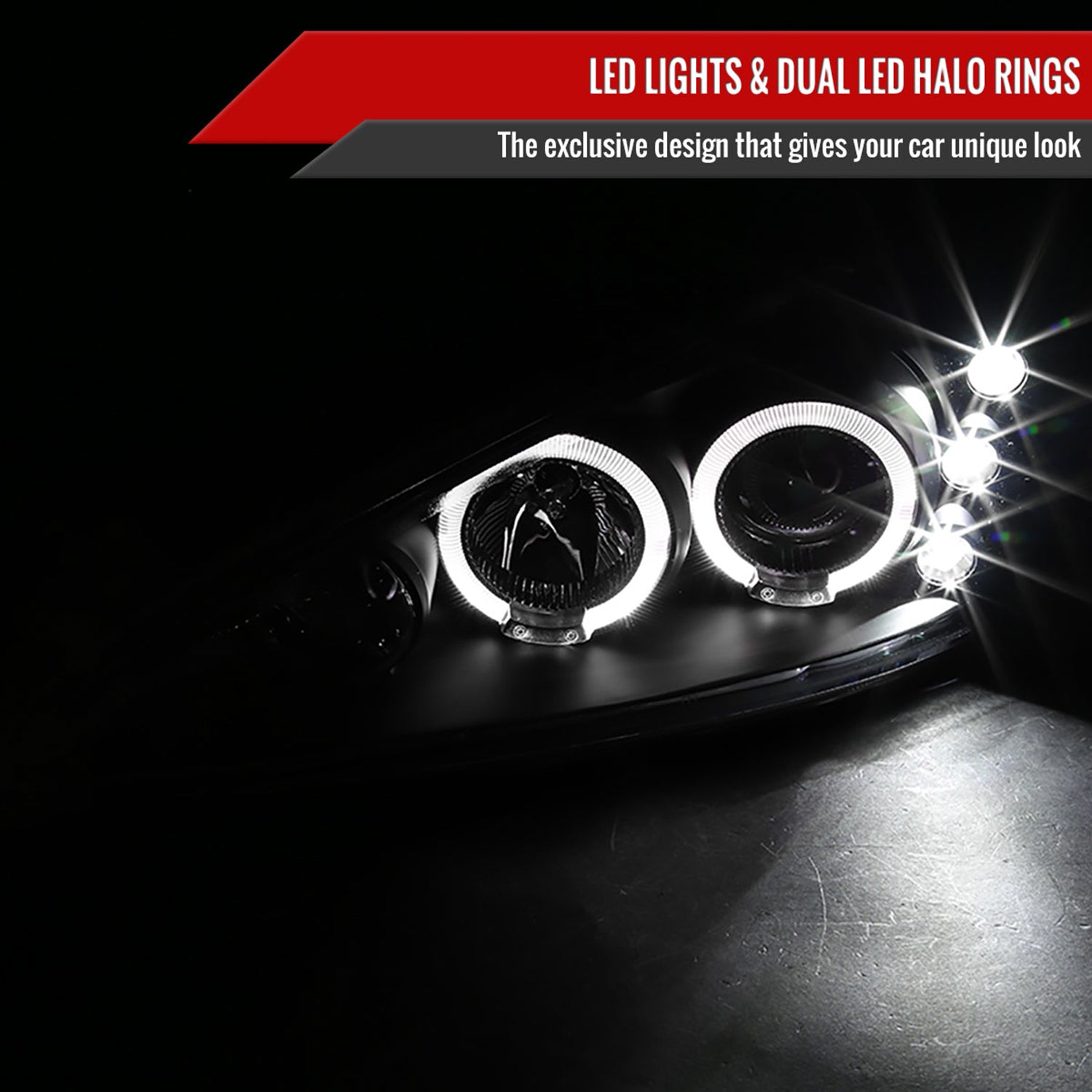 1999-2005 Pontiac Grand AM Dual Halo Projector Headlights Matte Black/Clear