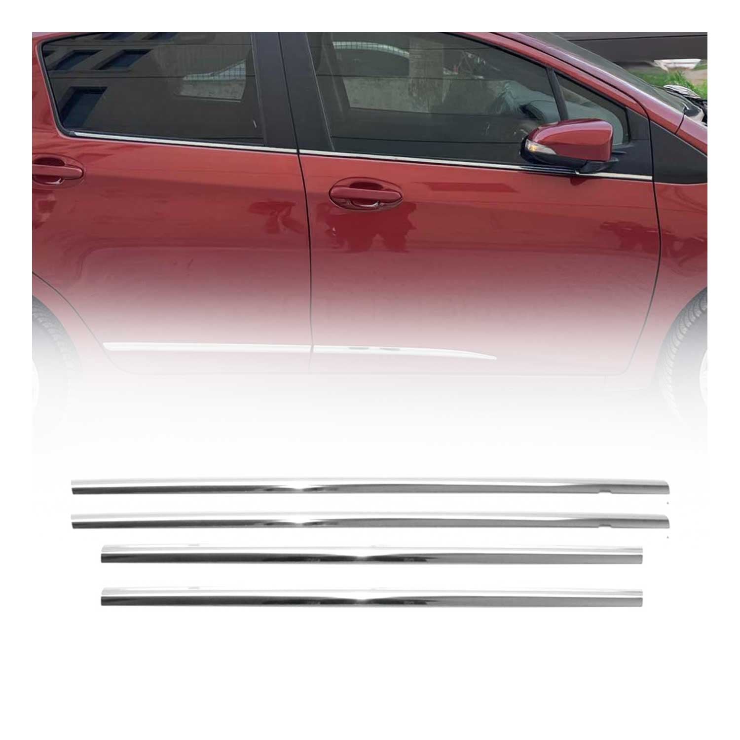 2013-2020 Toyota Yaris Window Molding Trim Streamer Stainless Steel Silver 4 Pcs