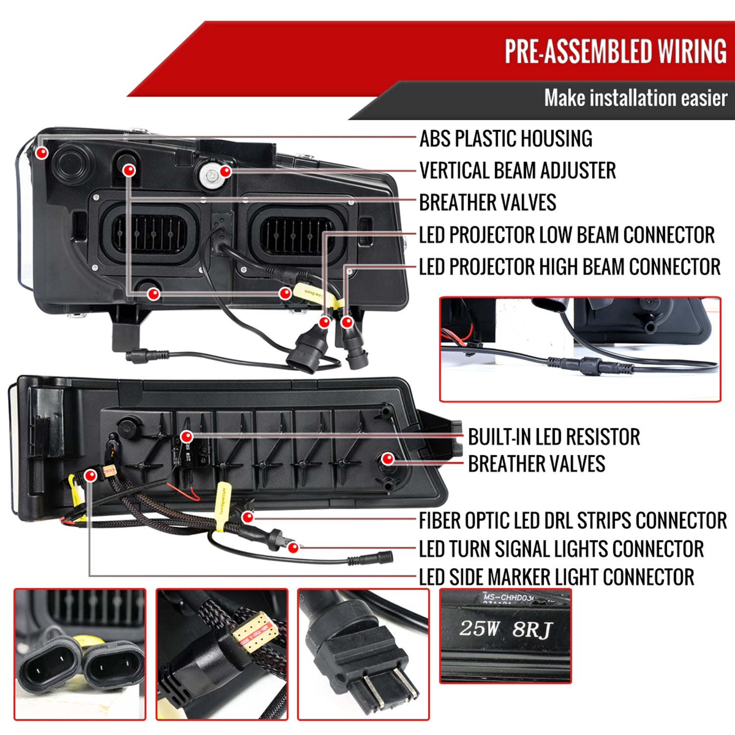 2003-2007 Chevy Silverado Avalanche LED Projector Headlights Bumper Lights