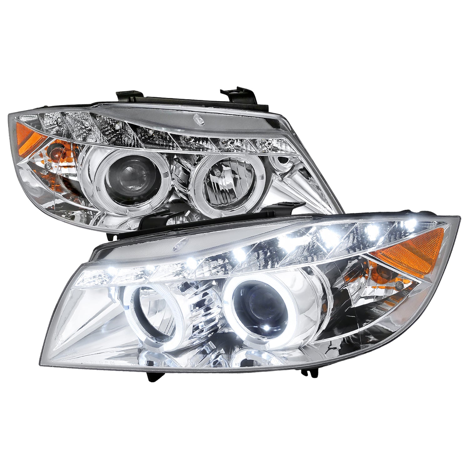 2006-2008 BMW E90 3 Series Sedan Dual Halo Headlights LED Light Chrome