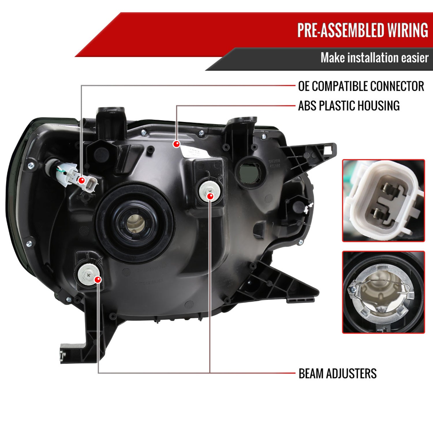 2012-2015 Toyota Tacoma LED Bar Headlights Amber Reflector Chrome/Smoke