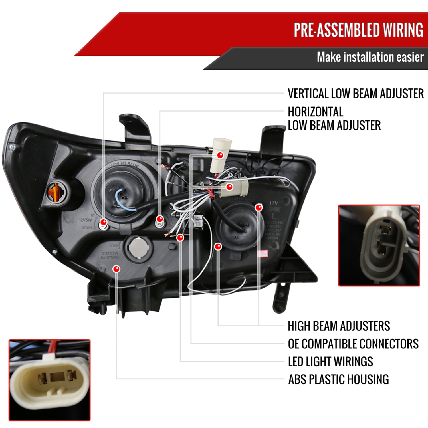 2007-2013 Toyota Tundra/ 08-2017 Sequoia Single Halo Projector Headlights Black