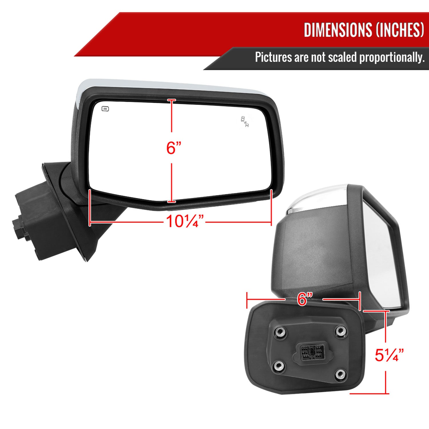 2019-2024 Chevy Silverado 1500 Chrome Manual Fold&Heated Side Mirror Passenger