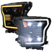 For Ford F-150 2015-2017 Headlights LED Turn Signals DRL Parking Light Strip Black Housing Smoked Lens