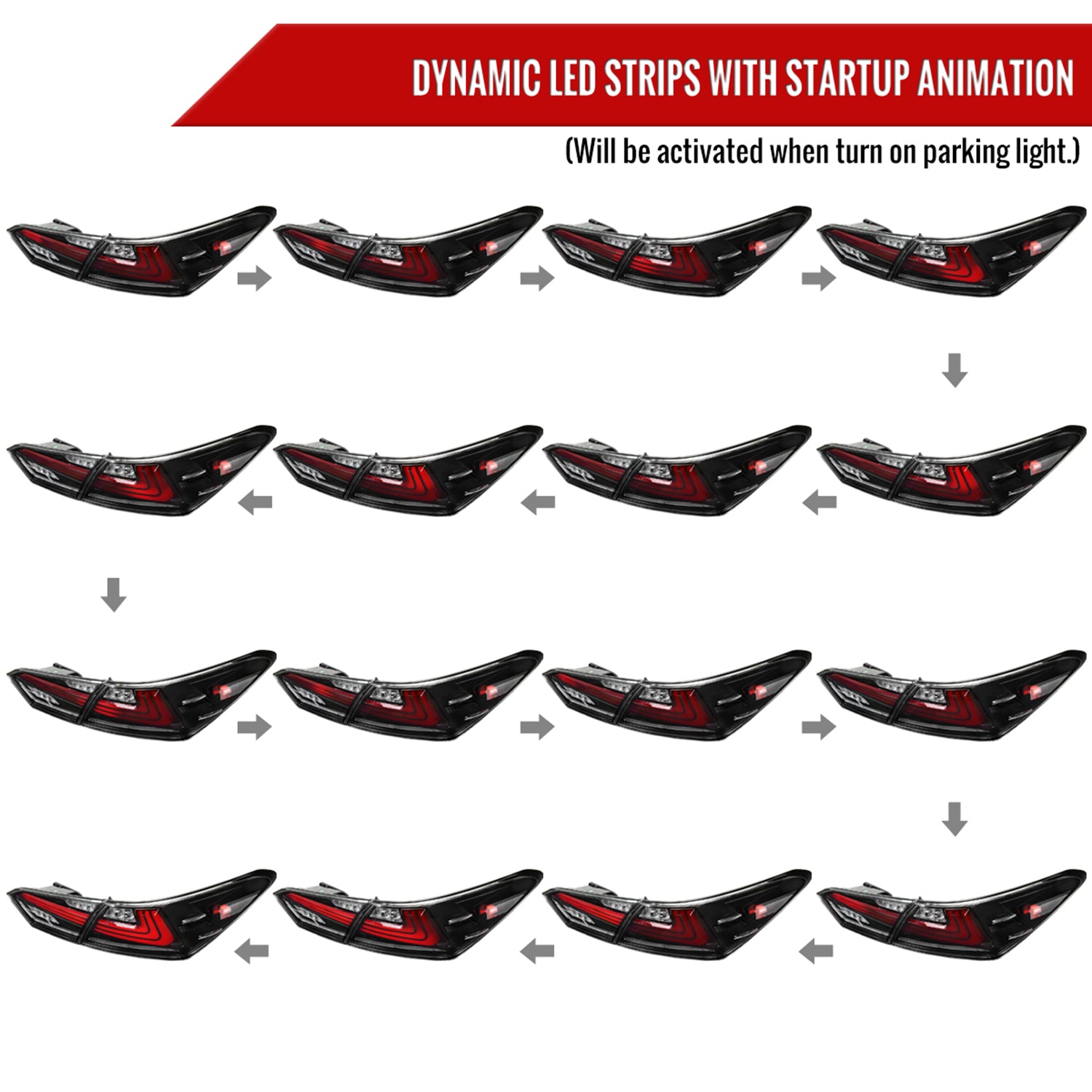 2018-2022 Toyota Camry LED Tail Lights Sequential Signal Lamps Jet Black/Clear