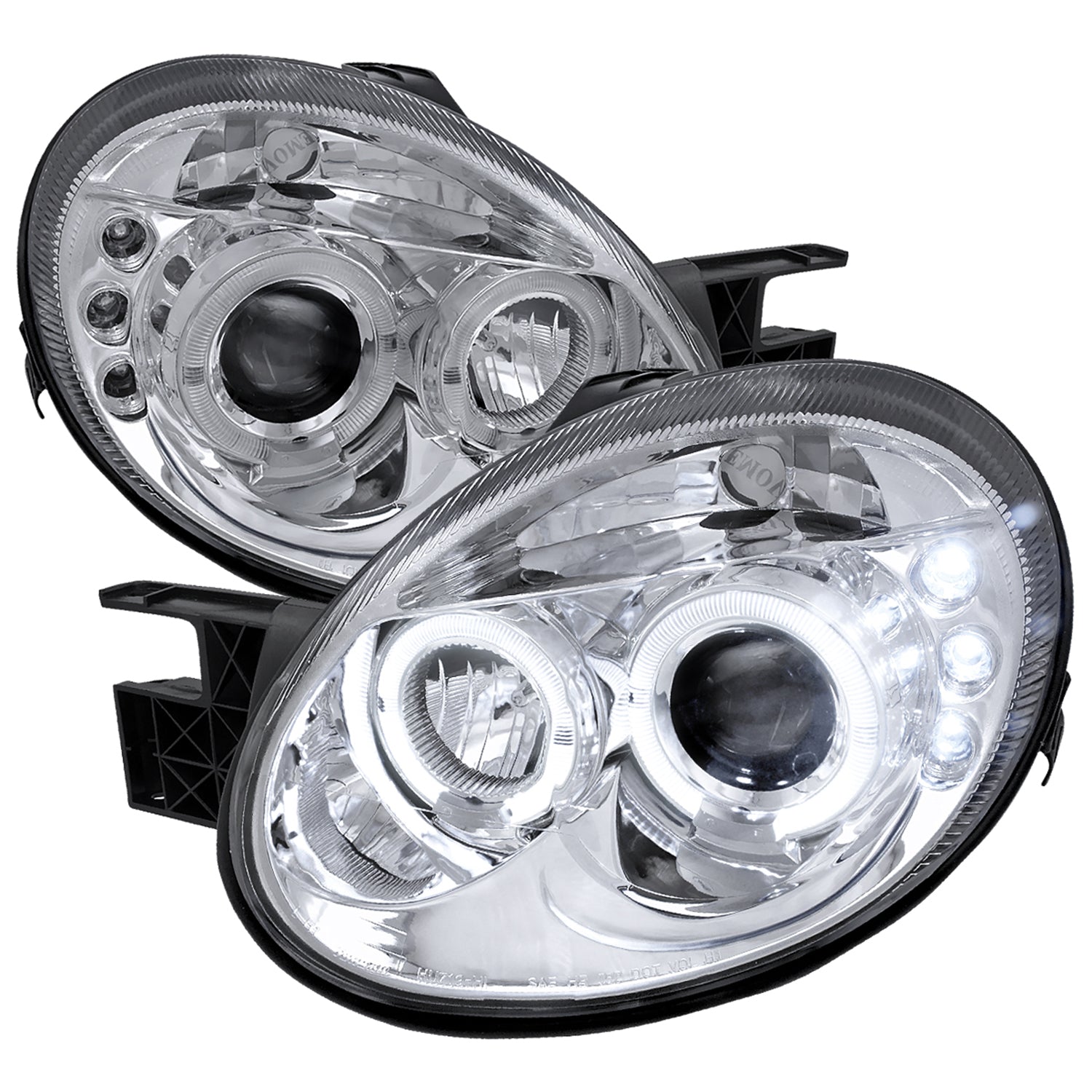 2003-2005 Dodge Neon Dual Halo Projector Headlights Chrome/Clear Lens