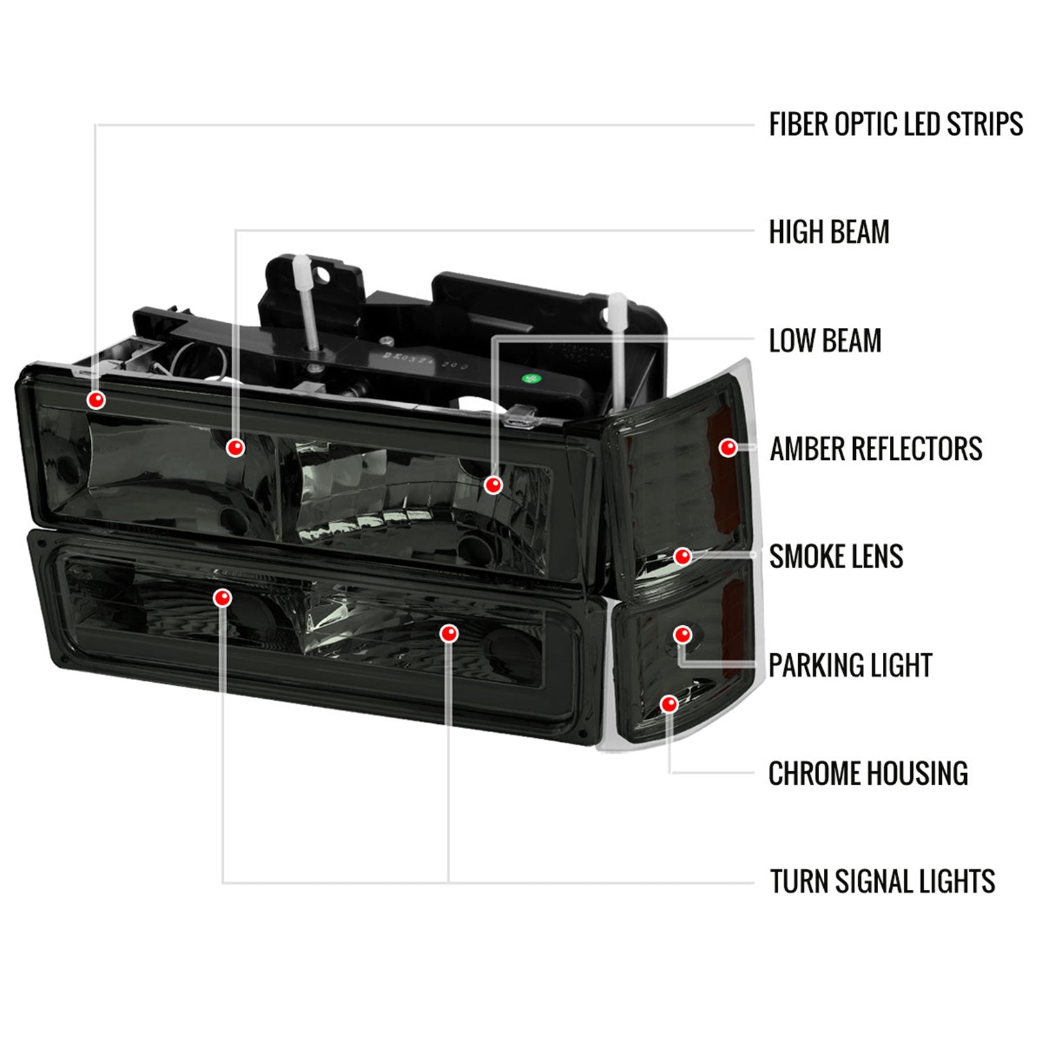1994-1998 Chevy C10 C/K Tahoe Suburban LED Headlights &Corner Lights Smoked