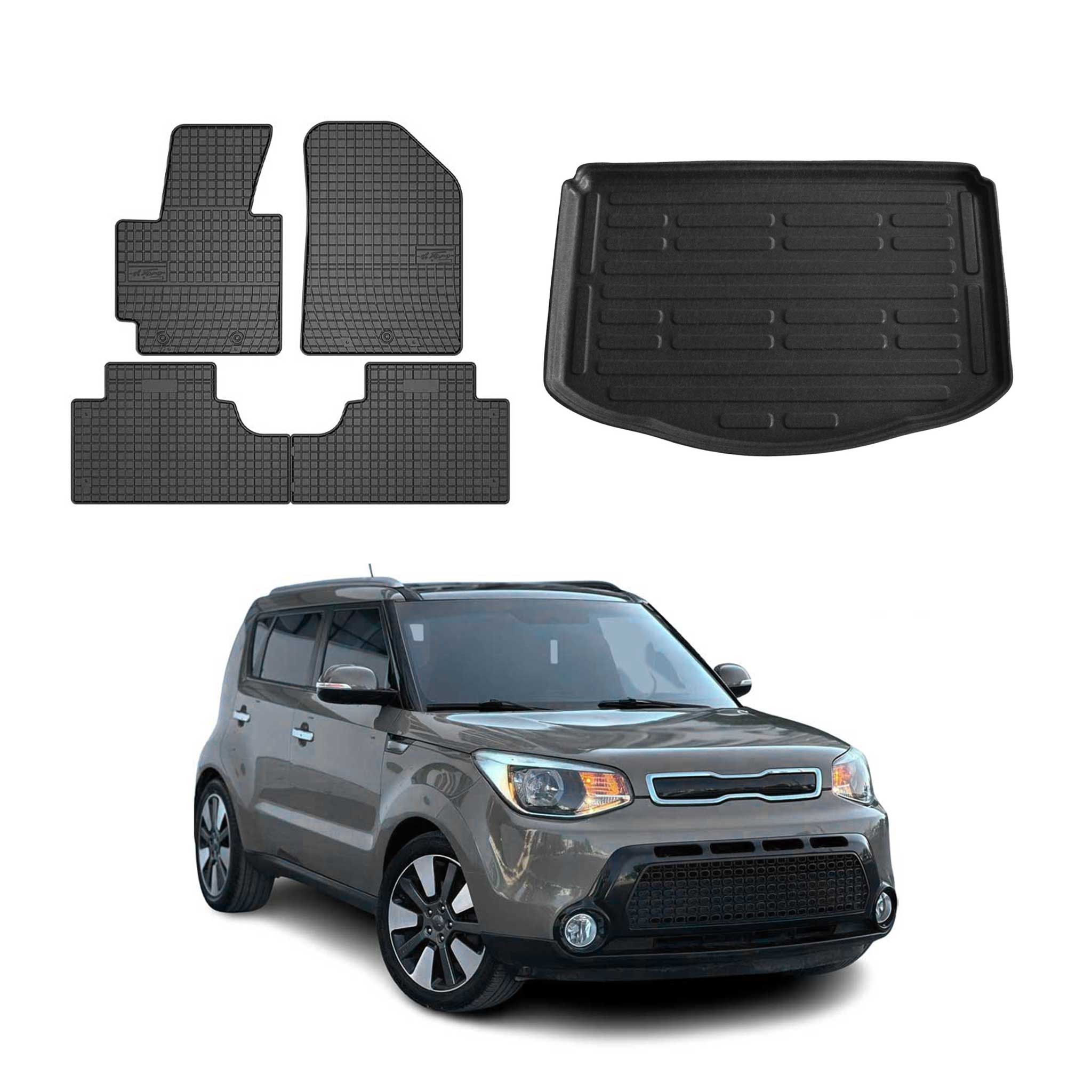 2014-2019 Kia Soul Floor Mats & Cargo Liner Full Set All Weather Black