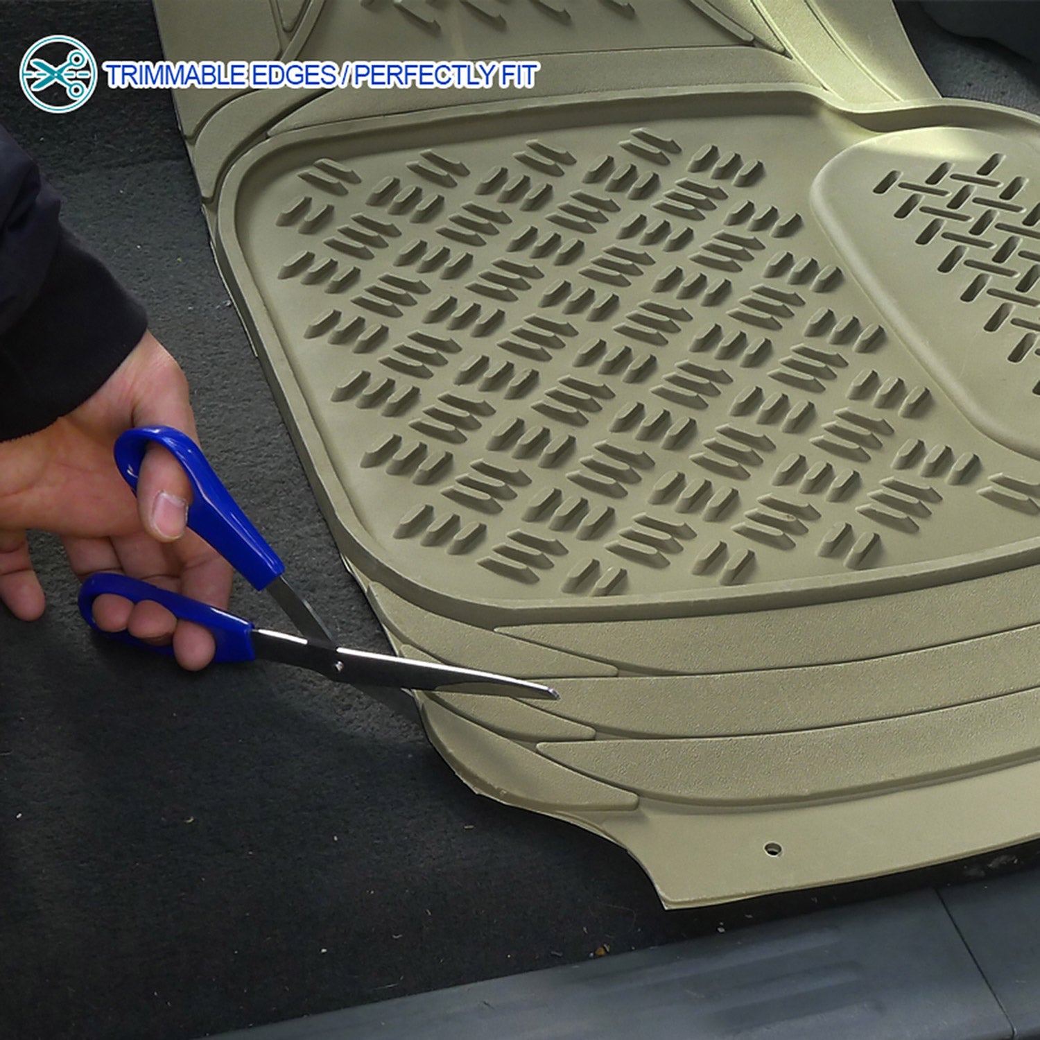 Universal fit Rubber Car Floor Mats Liner All Weather 3Pcs Beige