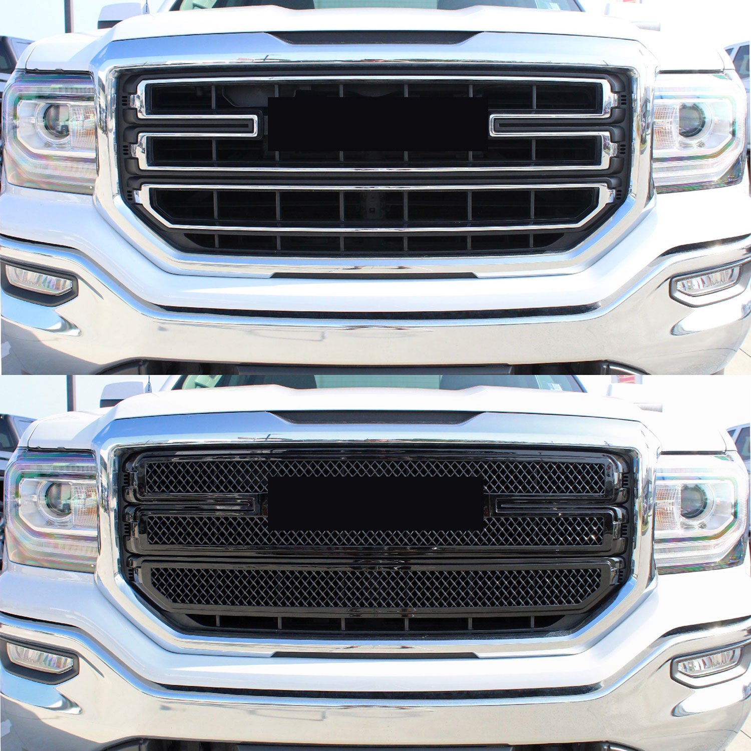 2016-2018 GMC Sierra 1500 Grille Overlay Gloss Black 2Pcs ABS Plastic