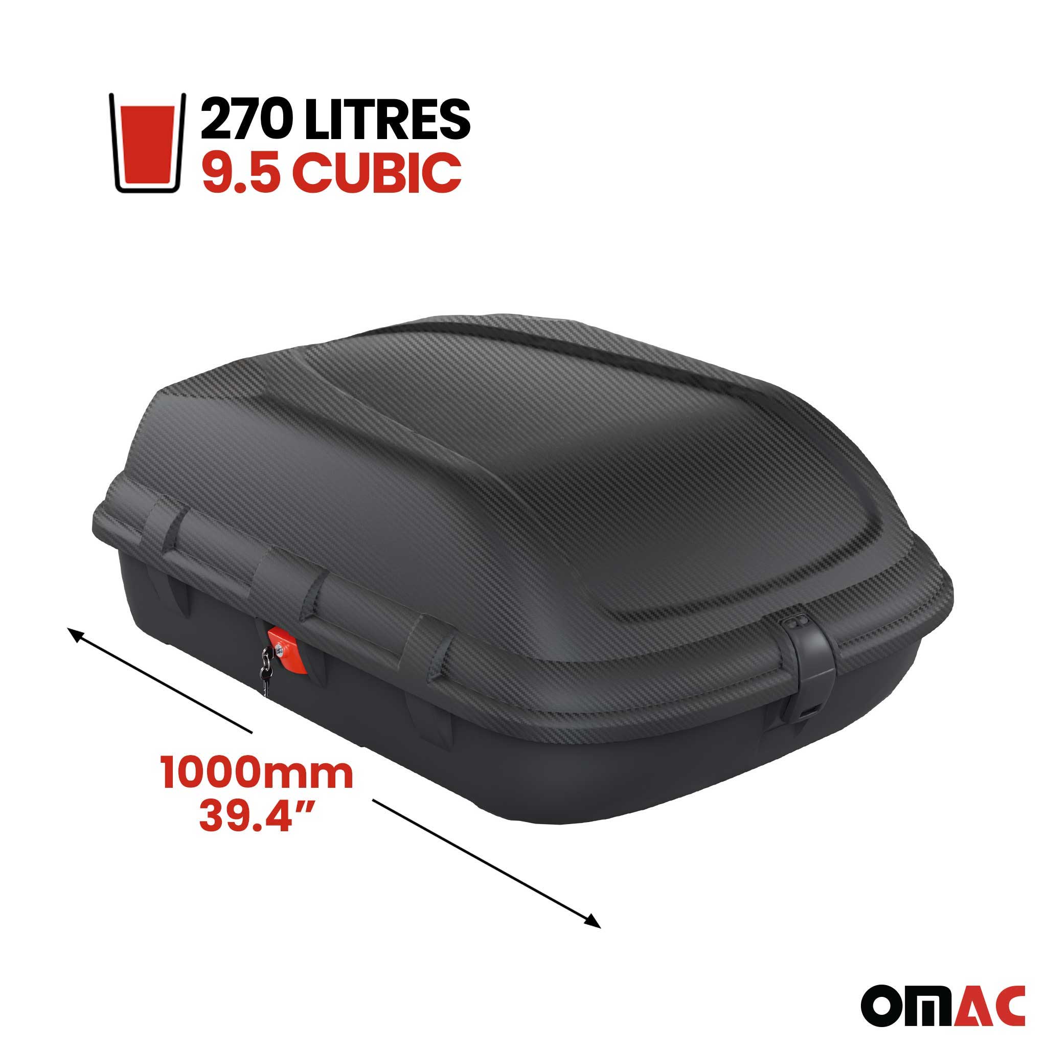 OMAC Car Rooftop Cargo Box Luggage Carrier 9.5 Cubic Feet Carbon Fiber Textured