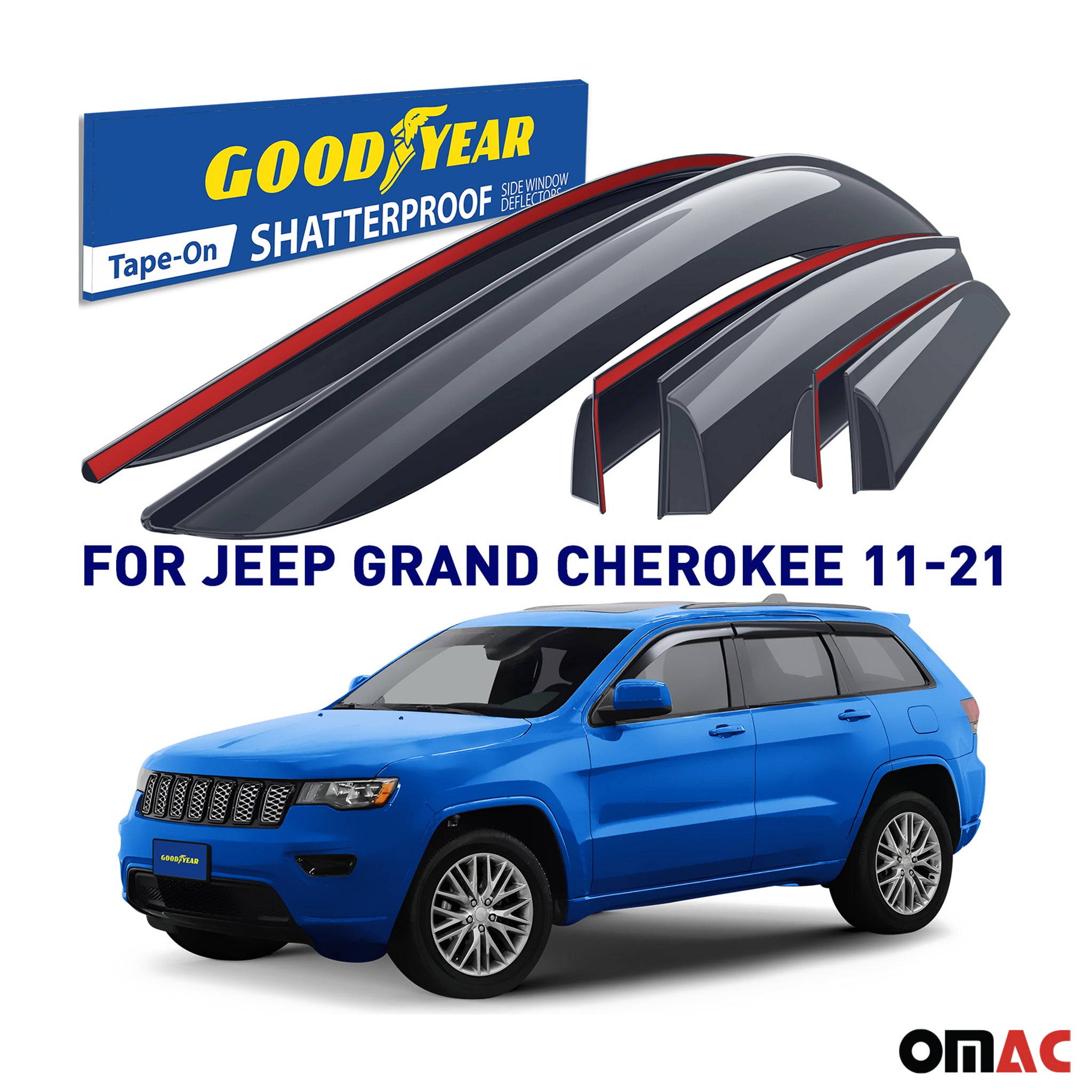 Goodyear Wind Deflectors for Jeep Grand Cherokee 2011-2020 Tape-On Smoke 6 pcs