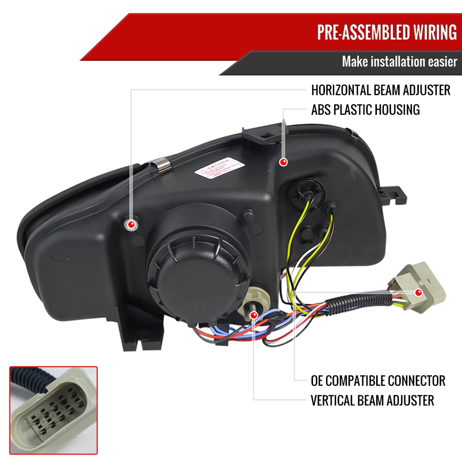 2006-2008 Audi A4 Projector Headlights R8 SMD LED Light Strip Matt Black/Clear