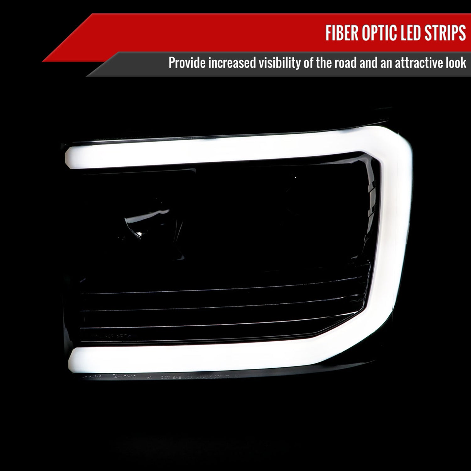 2007-2013 GMC Sierra 1500 2500HD 3500HD LED C-Bar Headlights Jet Black