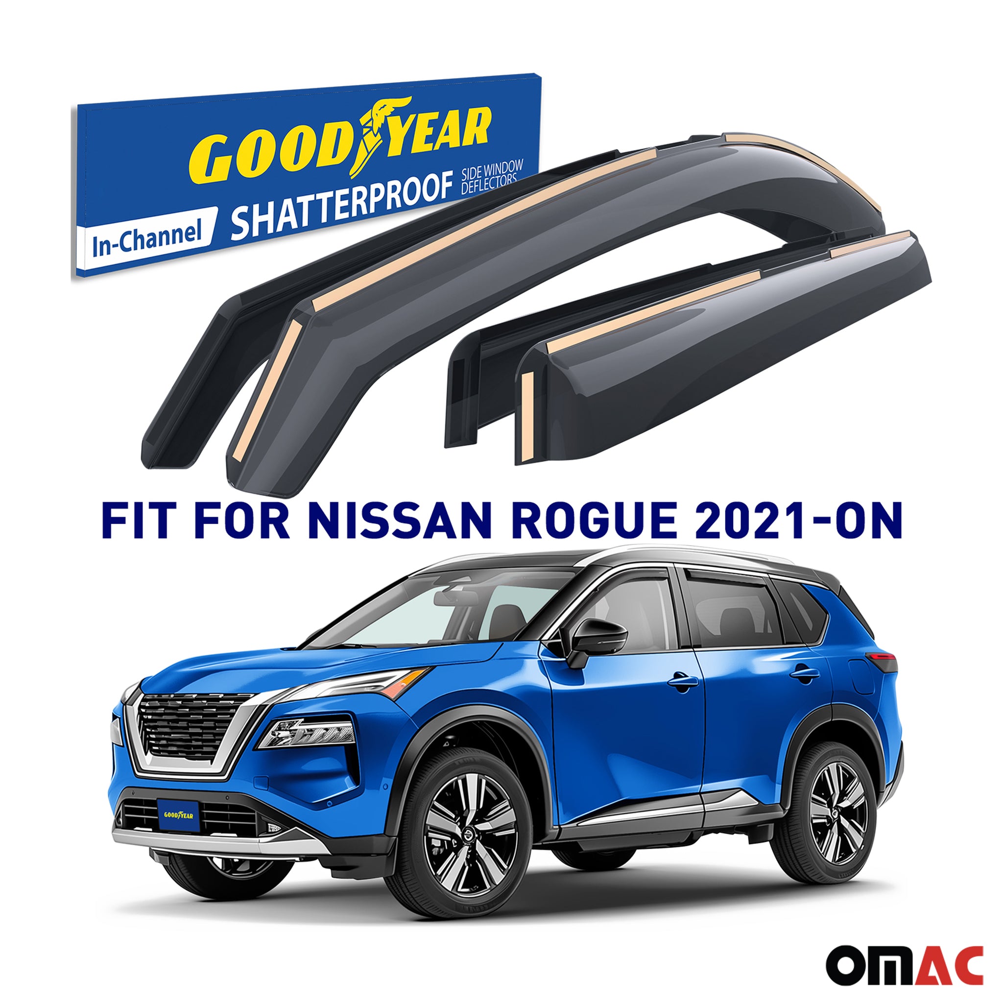 Goodyear Wind Deflectors for Nissan Rogue 2021-2025 In-channel Premium Smoke 4x