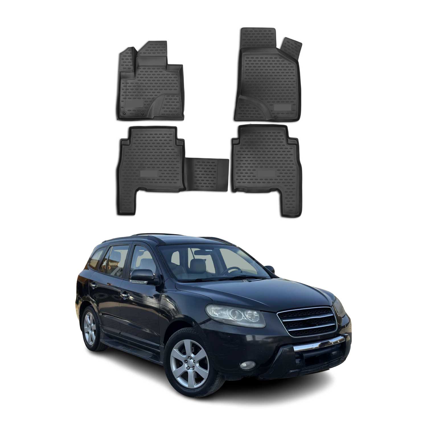 2007-2012 Hyundai Santa Fe Floor Mats Liners Full Set All Weather with 2 Retention Black