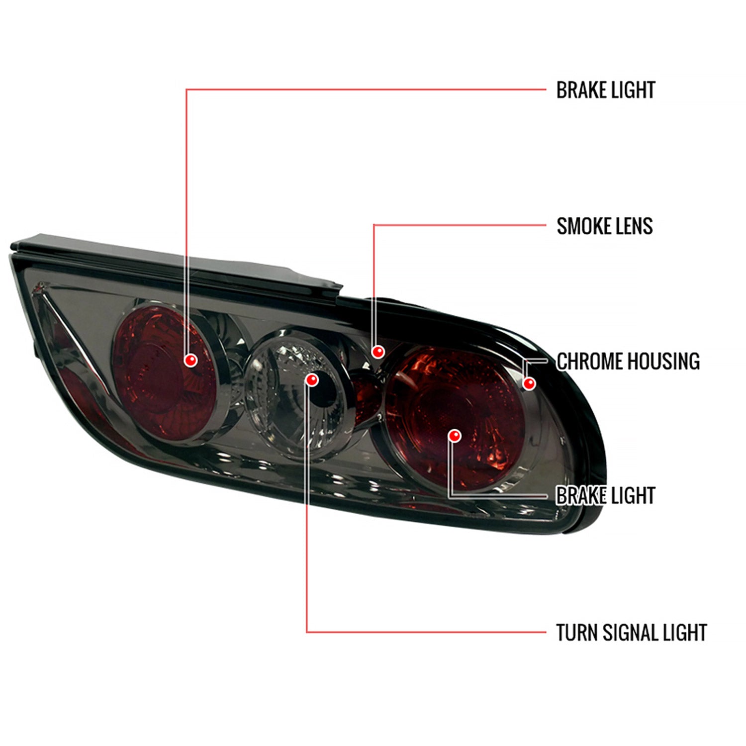 1989-1994 Nissan 240SX S13 Hatchback Tail Lights Chrome Housing/Smoke Lens