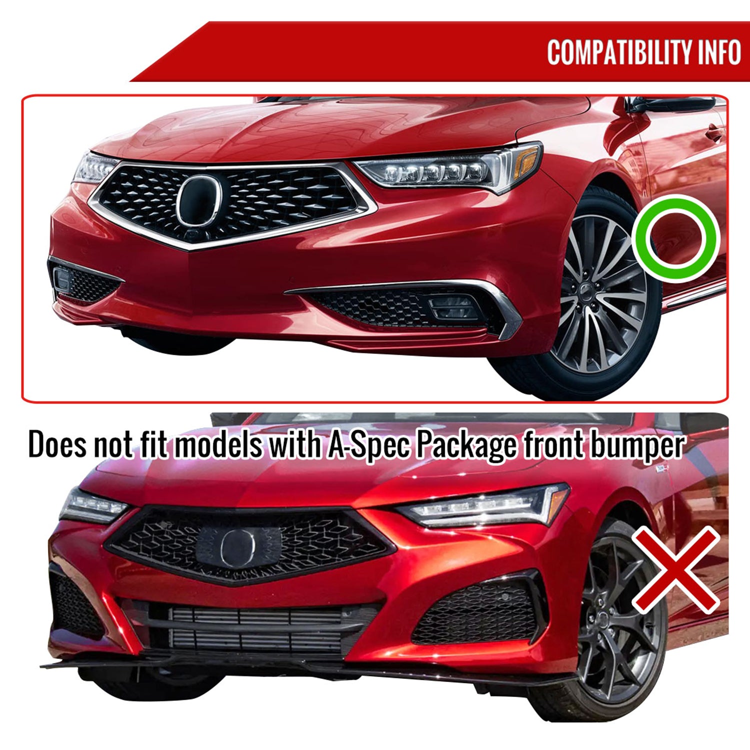 2018-2021 Acura TLX Glossy Black 3Pcs Front Bumper Lip Splitter Kit