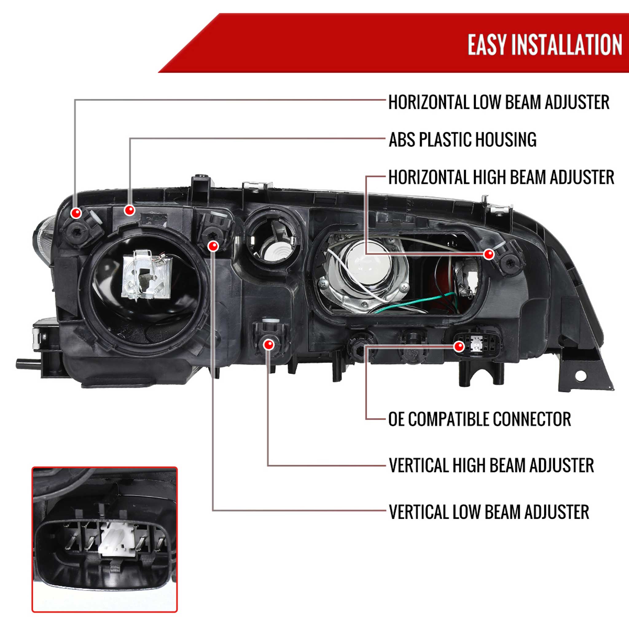 For Mazda 6 2003-2005 Factory Style Projector Headlights Matte Black Housing Clear Lens