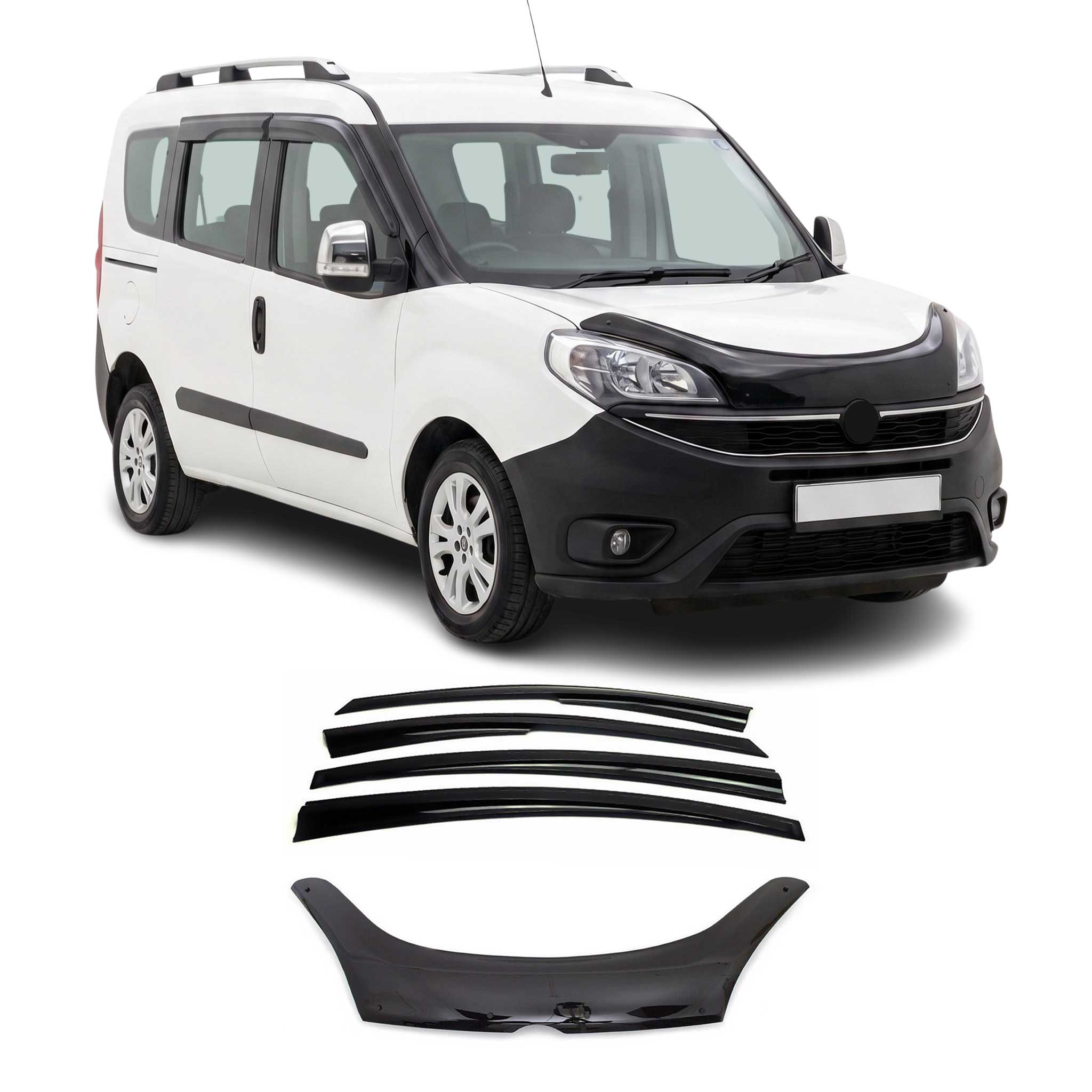 2019-2022 RAM ProMaster City Bug Shield Hood Deflector & Window Visor Vent Kit 5Pcs Smoke