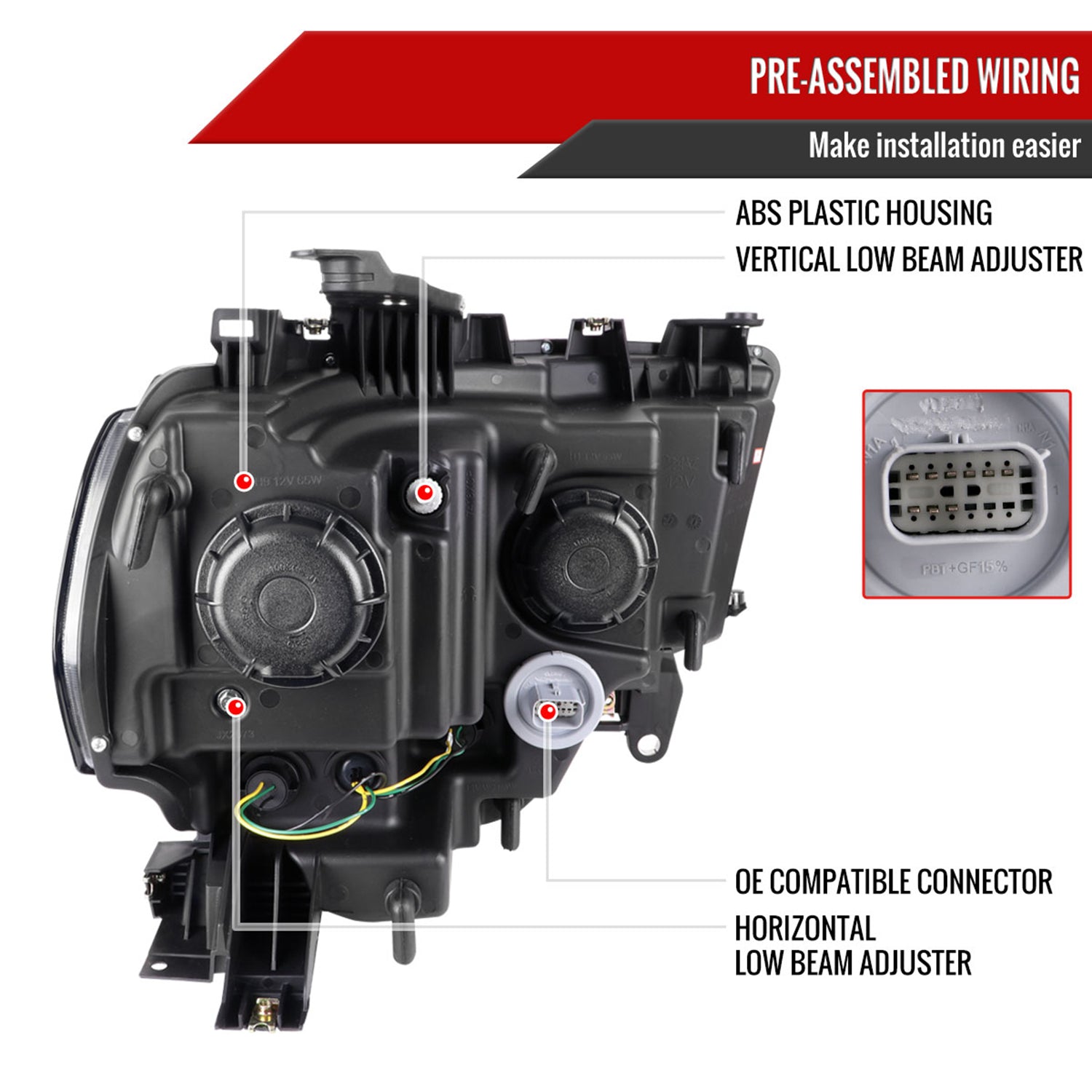 2019-2024 Dodge RAM 2500/3500/4500/5500 LED Tube Projector Headlights Jet