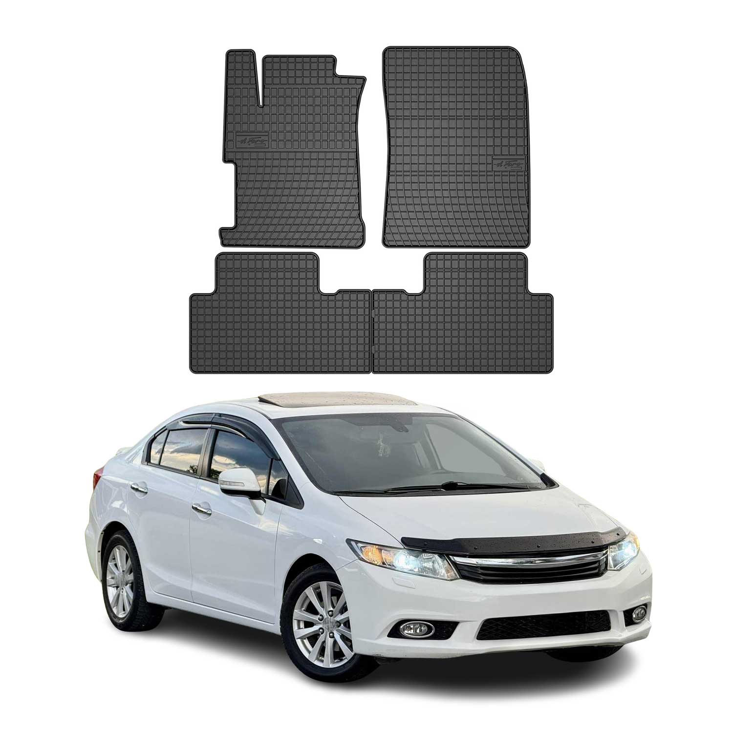 2012-2015 Honda Civic Sedan Floor Mats Liners Full Set All Weather Rubber Black