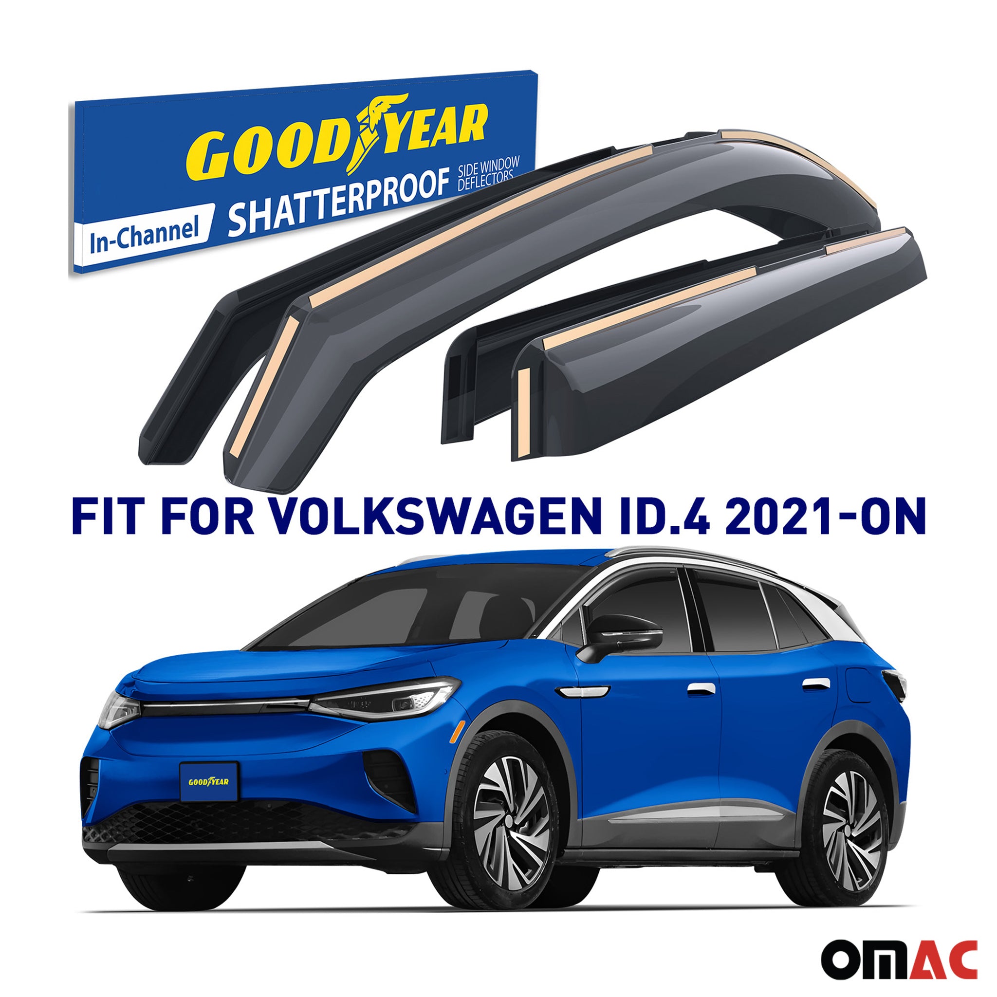 Goodyear Wind Deflectors for VW ID4 2021-2025 Shatterproof Smoke 4 pcs