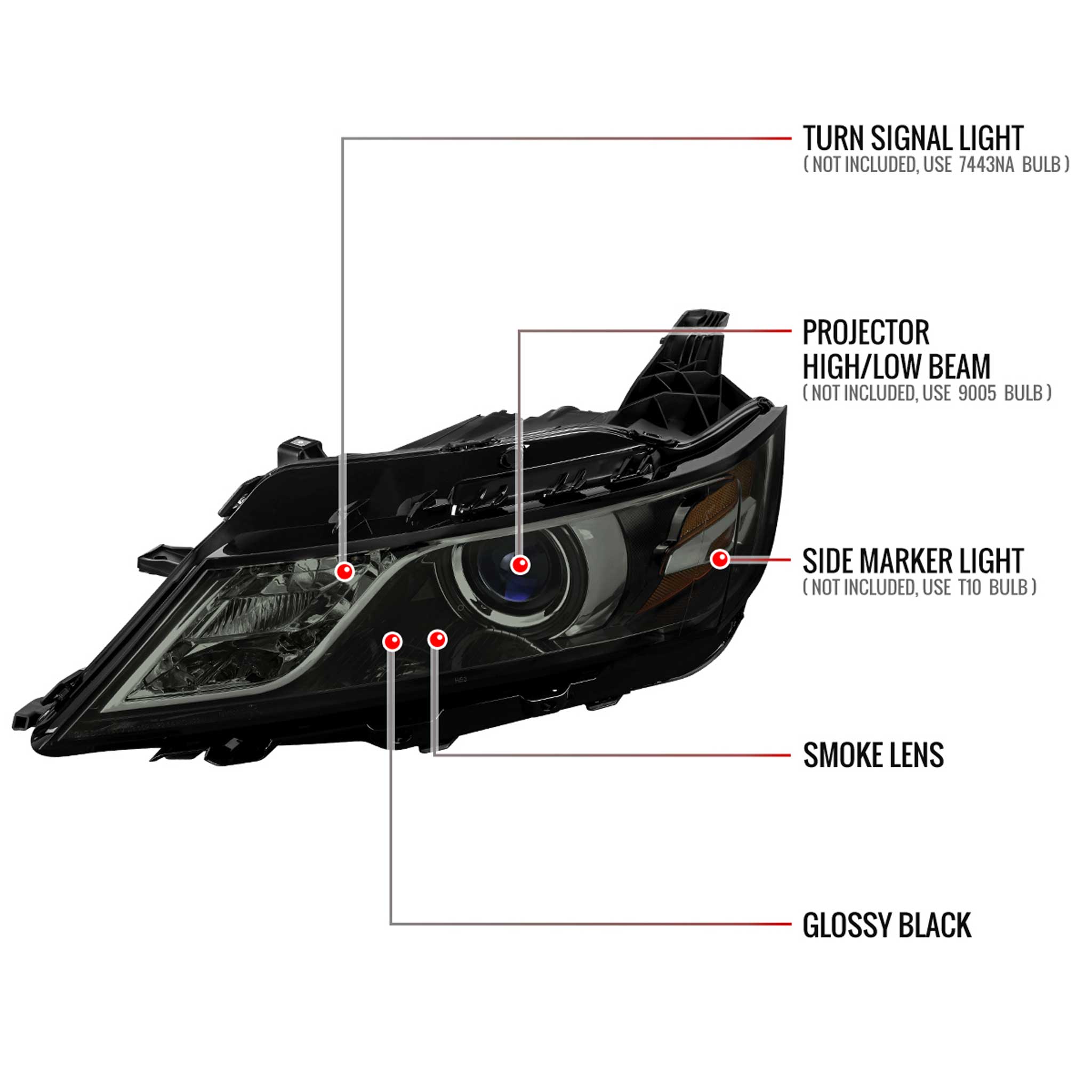 For Chevrolet Impala 2014-2020 Factory Style Projector Headlights Glossy Black Housing Smoked Lens