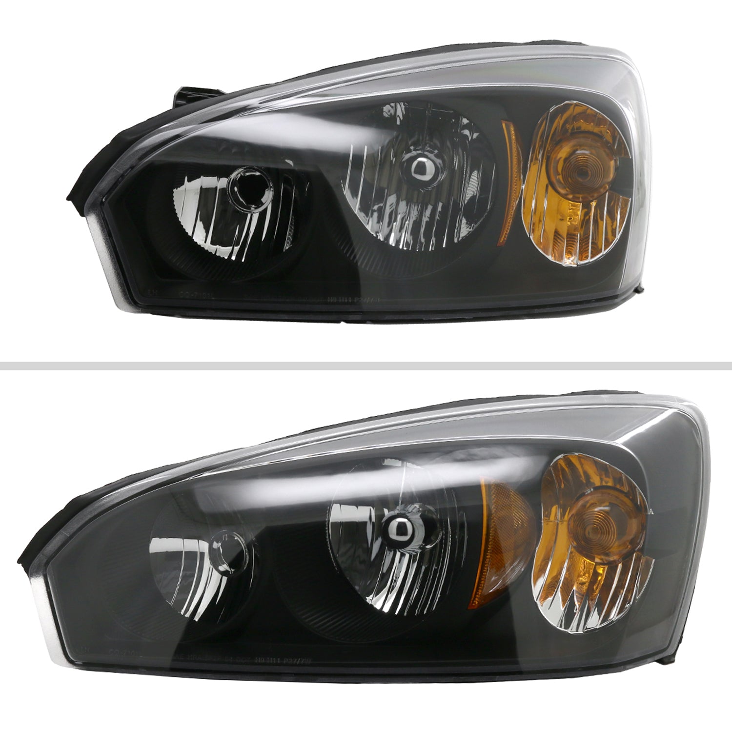 2004-2007 Chevy Malibu Factory Headlights w/Amber Reflectors Matt Black/Clear