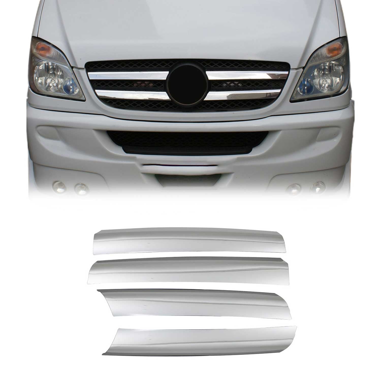 2006-2013 Mercedes Sprinter W906 Front Bumper Grill Trim Molding Stainless Steel 4x