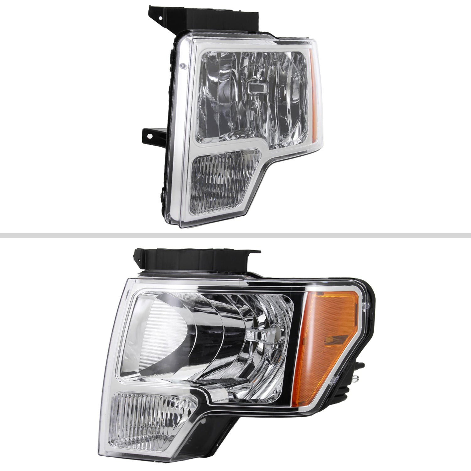 2009-2014 Ford F-150 Factory Crystal Headlights w/Amber Reflector Chrome/Clear