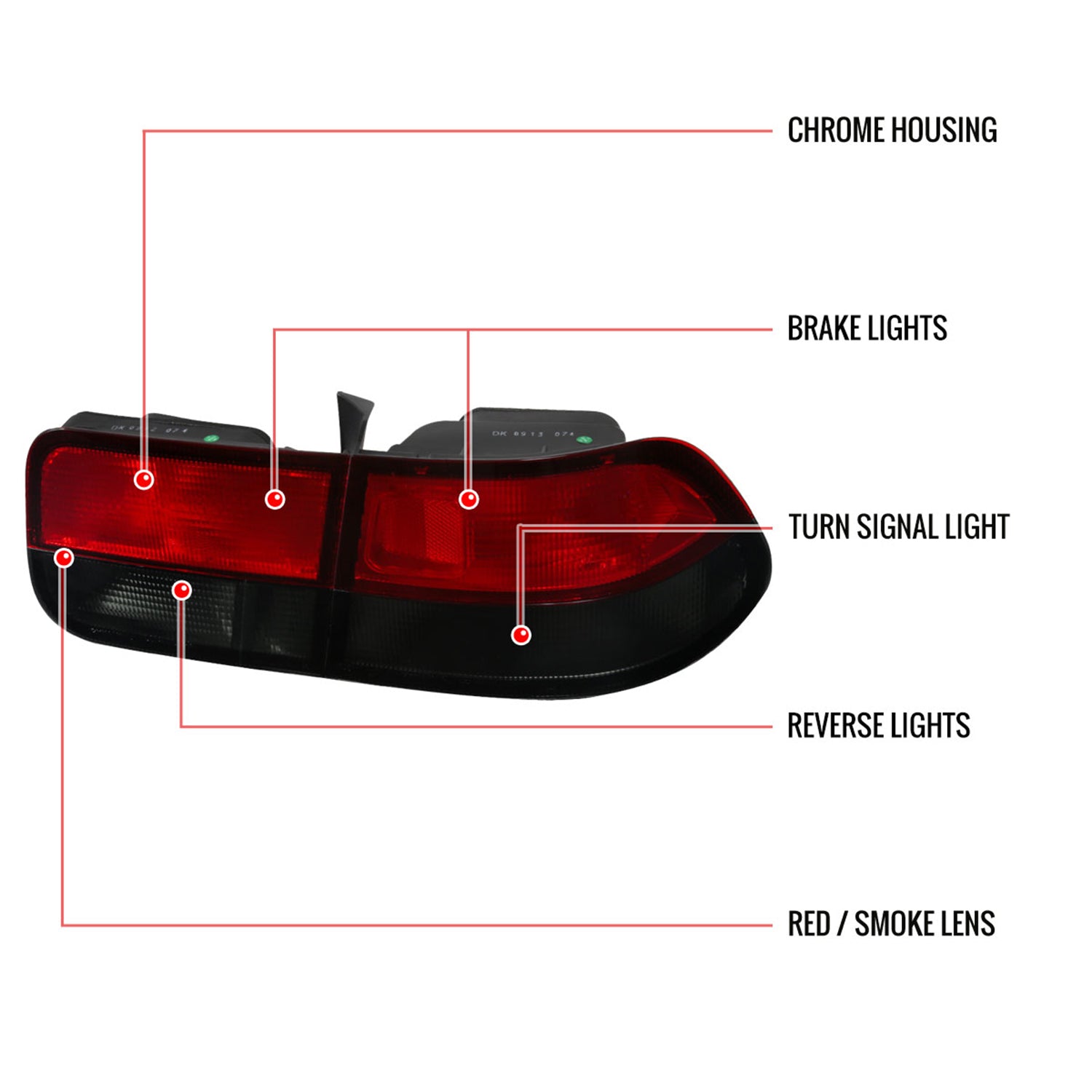 1996-2000 Honda Civic Coupe Tail Lights Chrome Housing/Red Smoke Lens