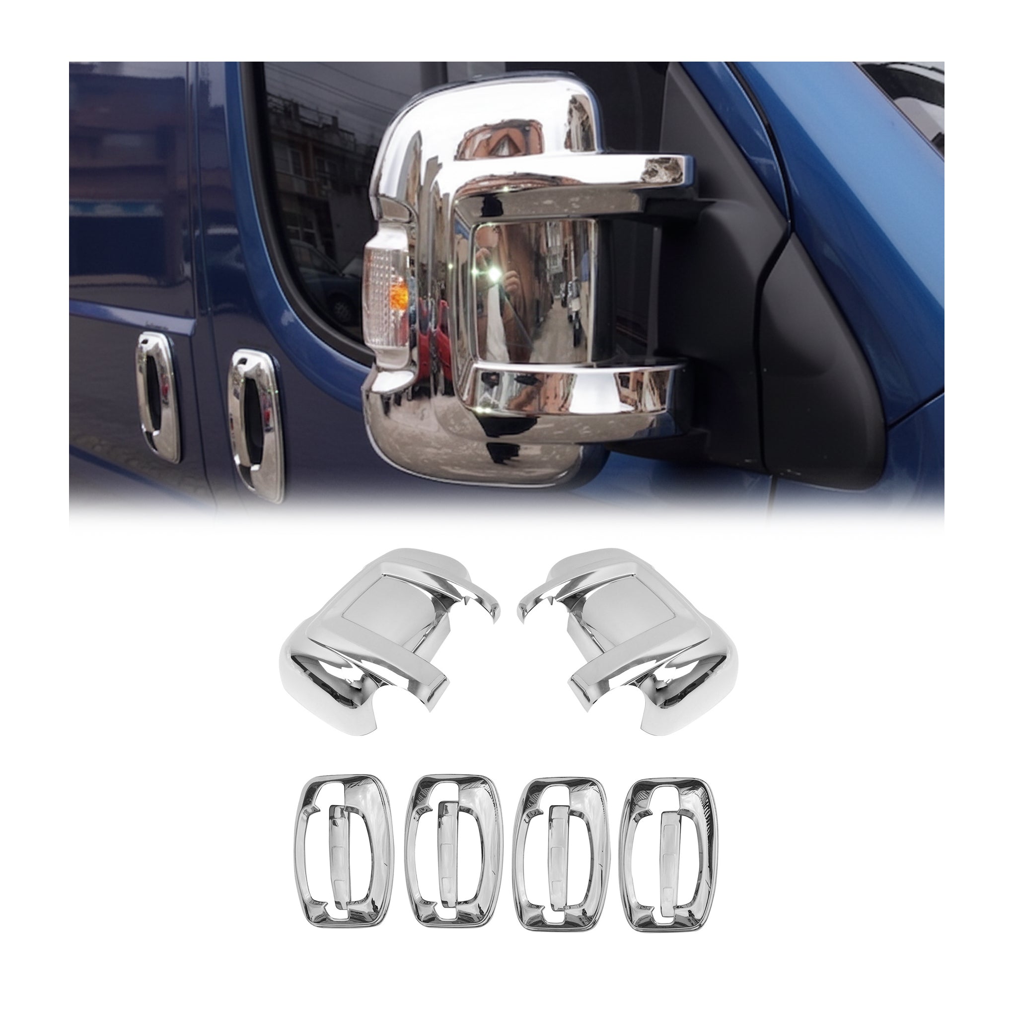 2014-2022 RAM ProMaster Mirror Cover Caps & Door Handle Chrome Set 10x