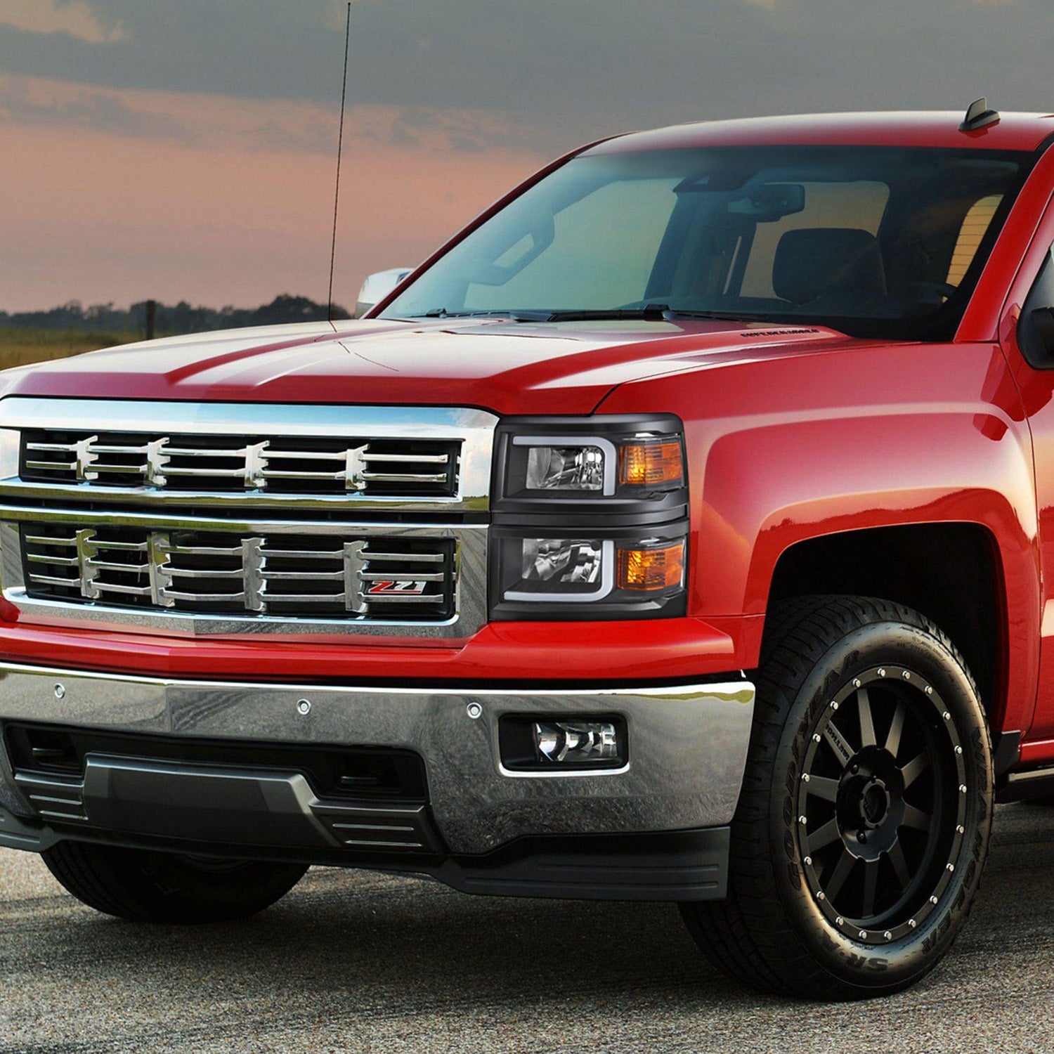 2014-2015 Chevy Silverado 1500 LED Bar Factory Headlights - Black Matt Black