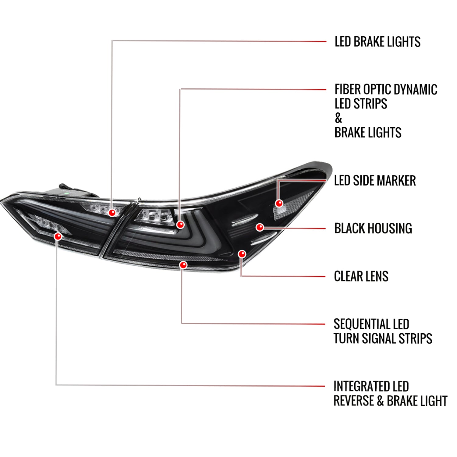 2018-2022 Toyota Camry LED Tail Lights Signal Lamps Matt Black/Clear