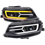 For Chevrolet Camaro 2016-2018 LED Strip Projector Headlights Turn Signal Light Glossy Black Housing Clear Lens