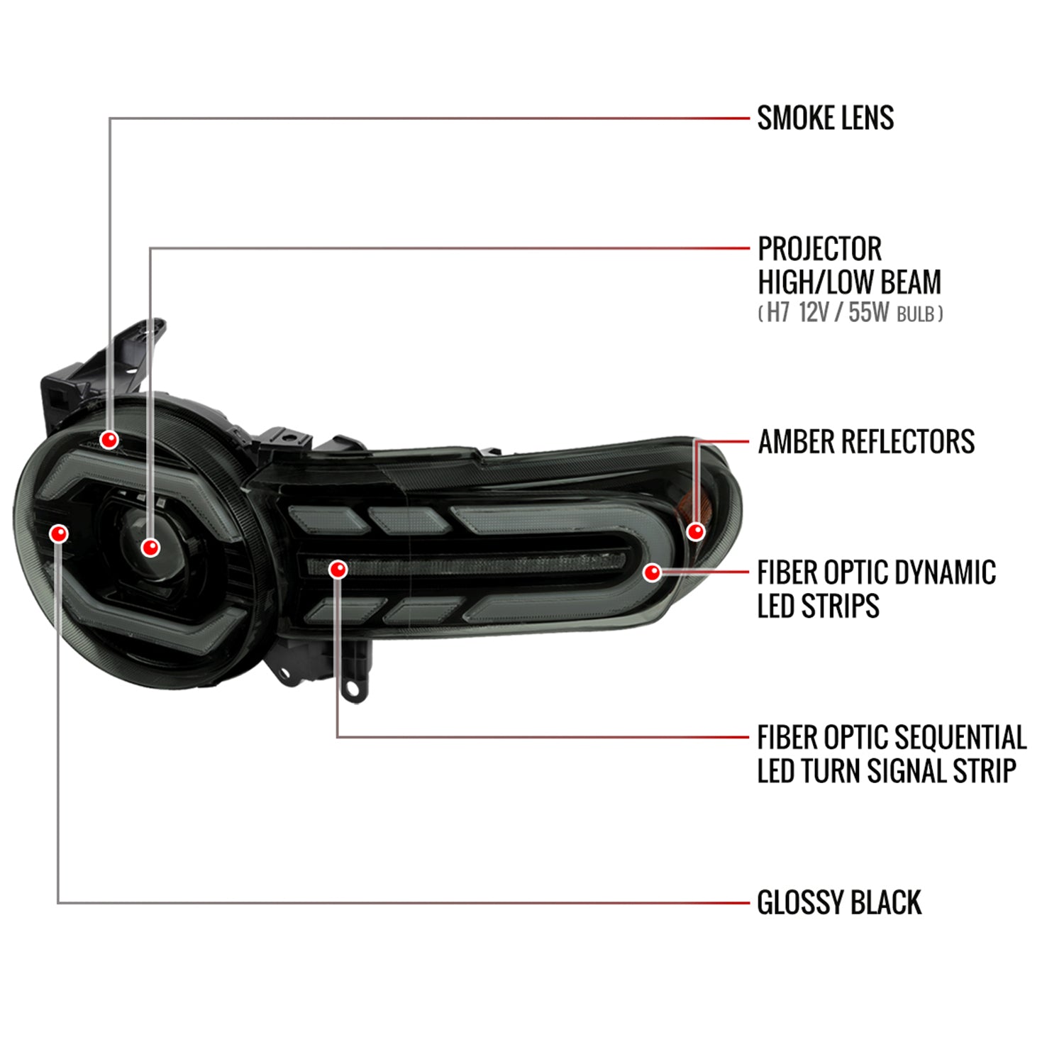 2007-2014 Toyota FJ Cruiser Signal Animated LED Bar Projector Headlights Smoke