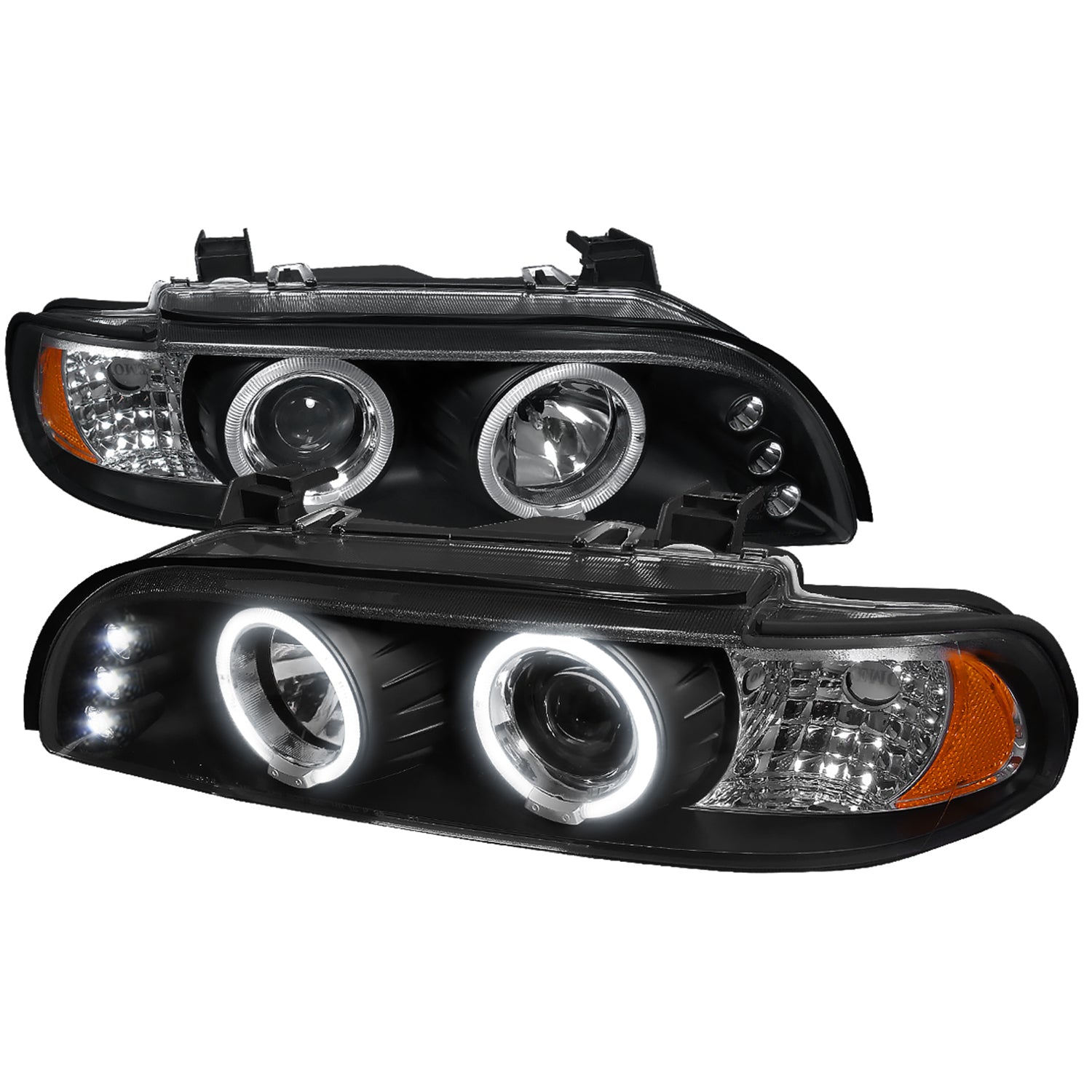 1996-2003 BMW E39 5 Series Dual Halo Projector Headlights Matte Black/Clear